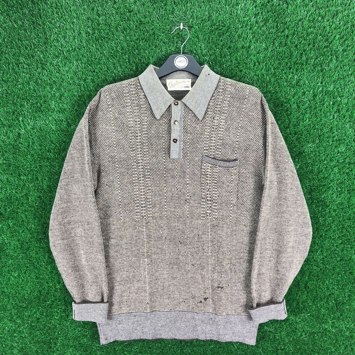 image of Vintage 80's Knit Polo Shirts Single Pocket By Cashwere in Brown, Men's (Size Small)
