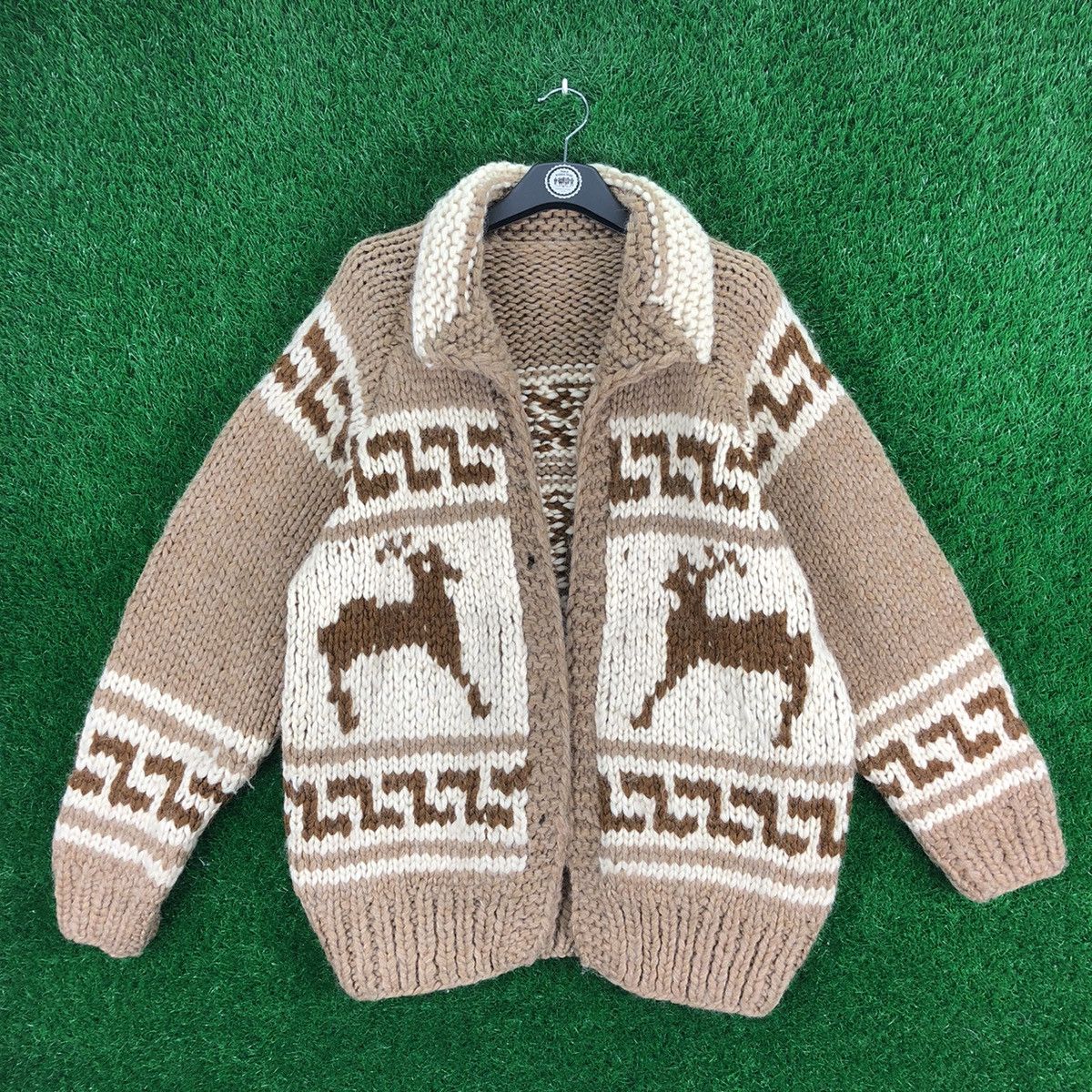 Aran Isles Knitwear Vintage 50's Cowichan Knitting Wool Sweater Jacket Size US M / EU 48-50 / 2 - 1 Thumbnail