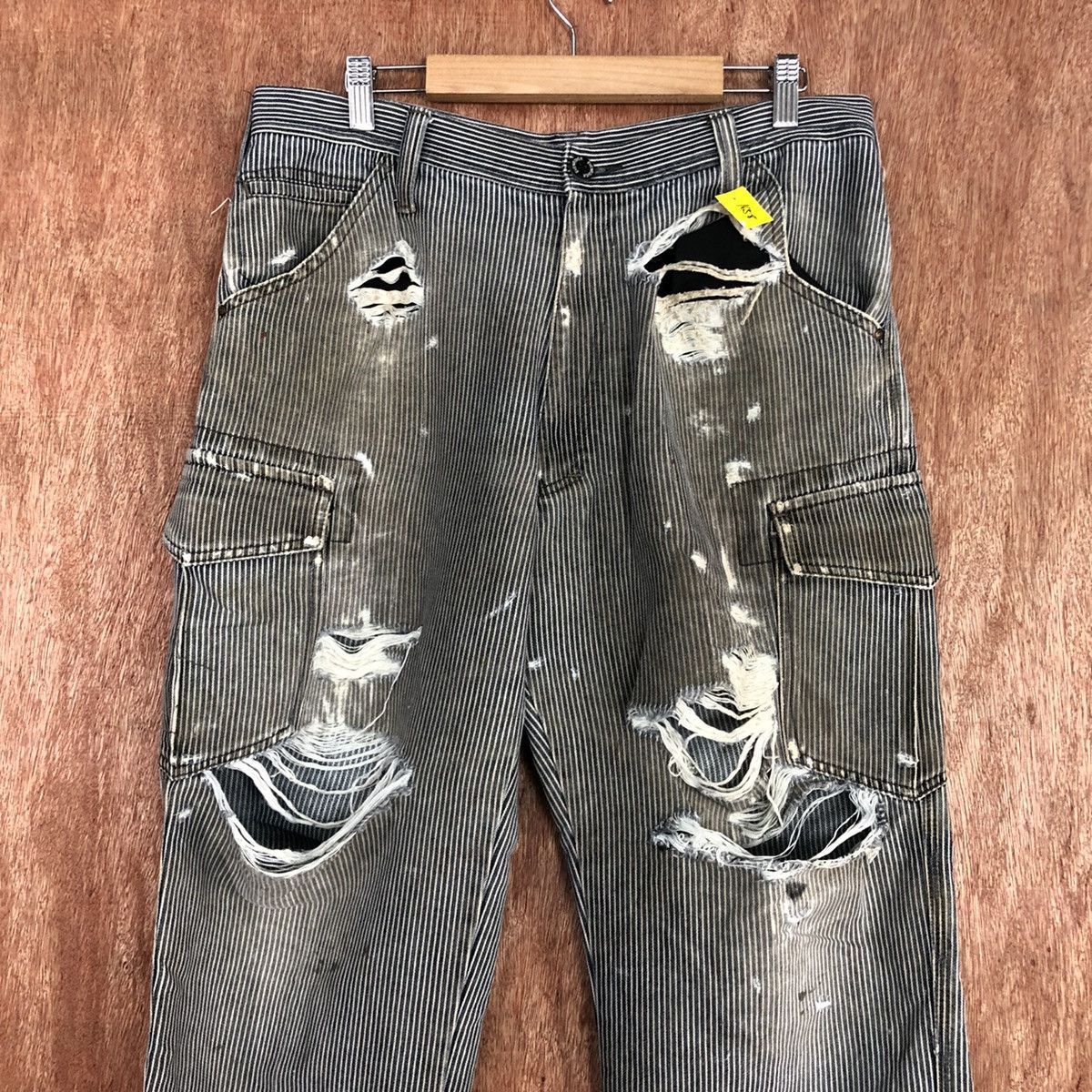 Japanese Brand DLL Evenriver Distressed stripe thrased Cargo Pants #1658 Size US 32 / EU 48 - 2 Thumbnail