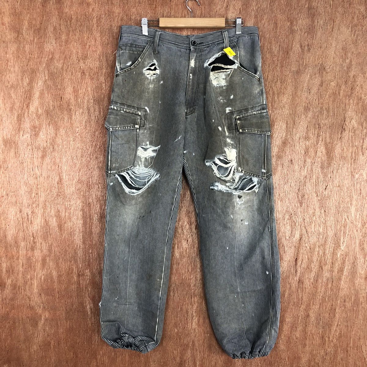 Japanese Brand DLL Evenriver Distressed stripe thrased Cargo Pants #1658 Size US 32 / EU 48 - 1 Thumbnail