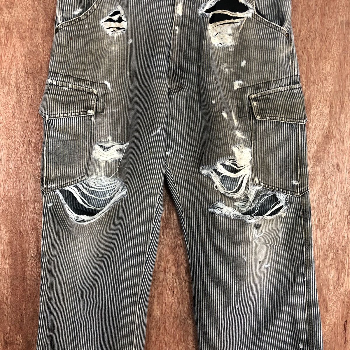 Japanese Brand DLL Evenriver Distressed stripe thrased Cargo Pants #1658 Size US 32 / EU 48 - 4 Thumbnail