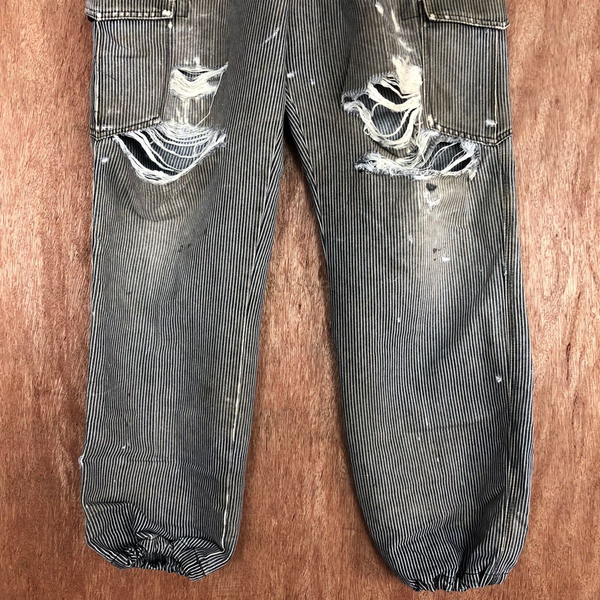 Japanese Brand DLL Evenriver Distressed stripe thrased Cargo Pants #1658 Size US 32 / EU 48 - 3 Thumbnail