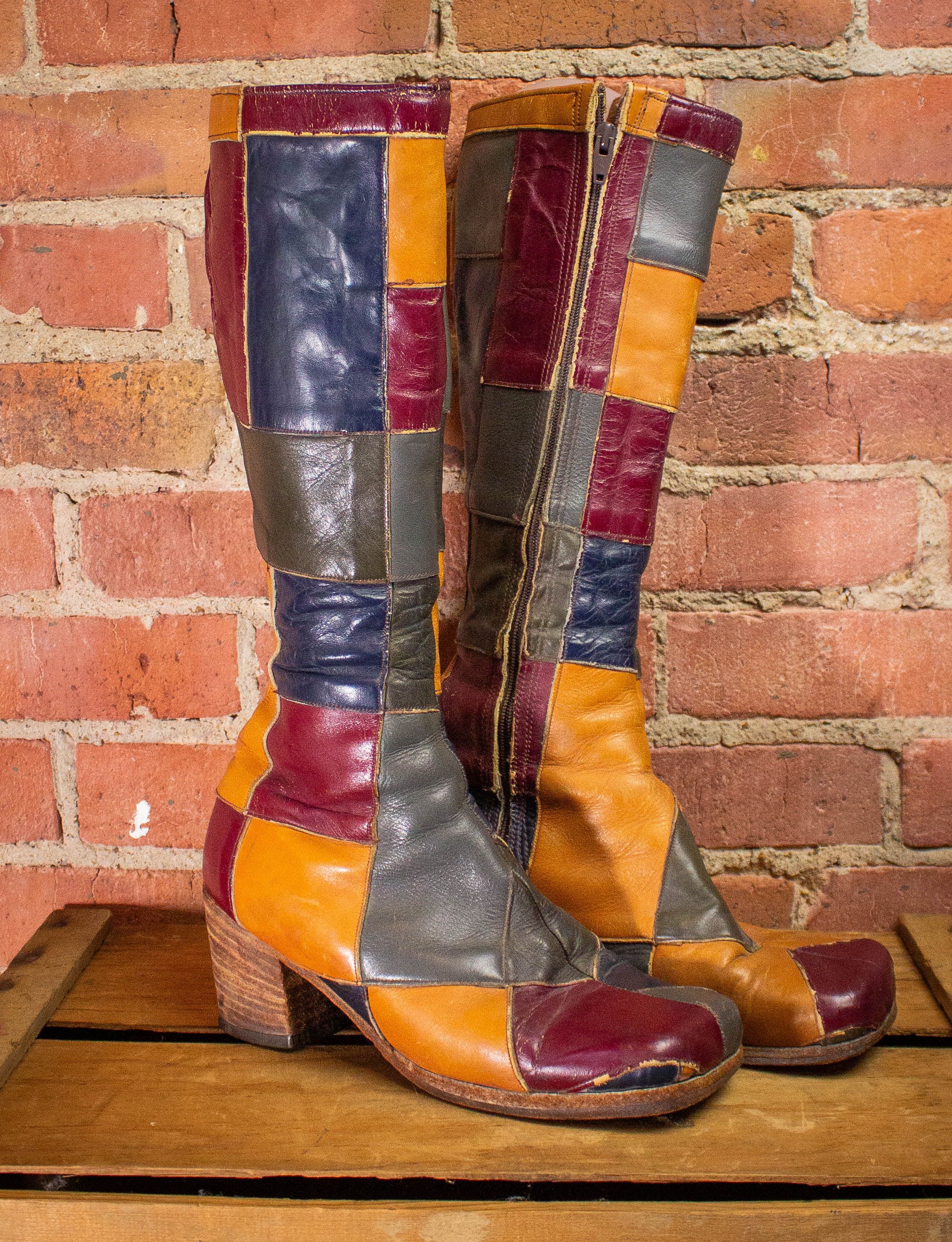 Vintage GTAT Patchwork Leather Boots 1970s 8.5