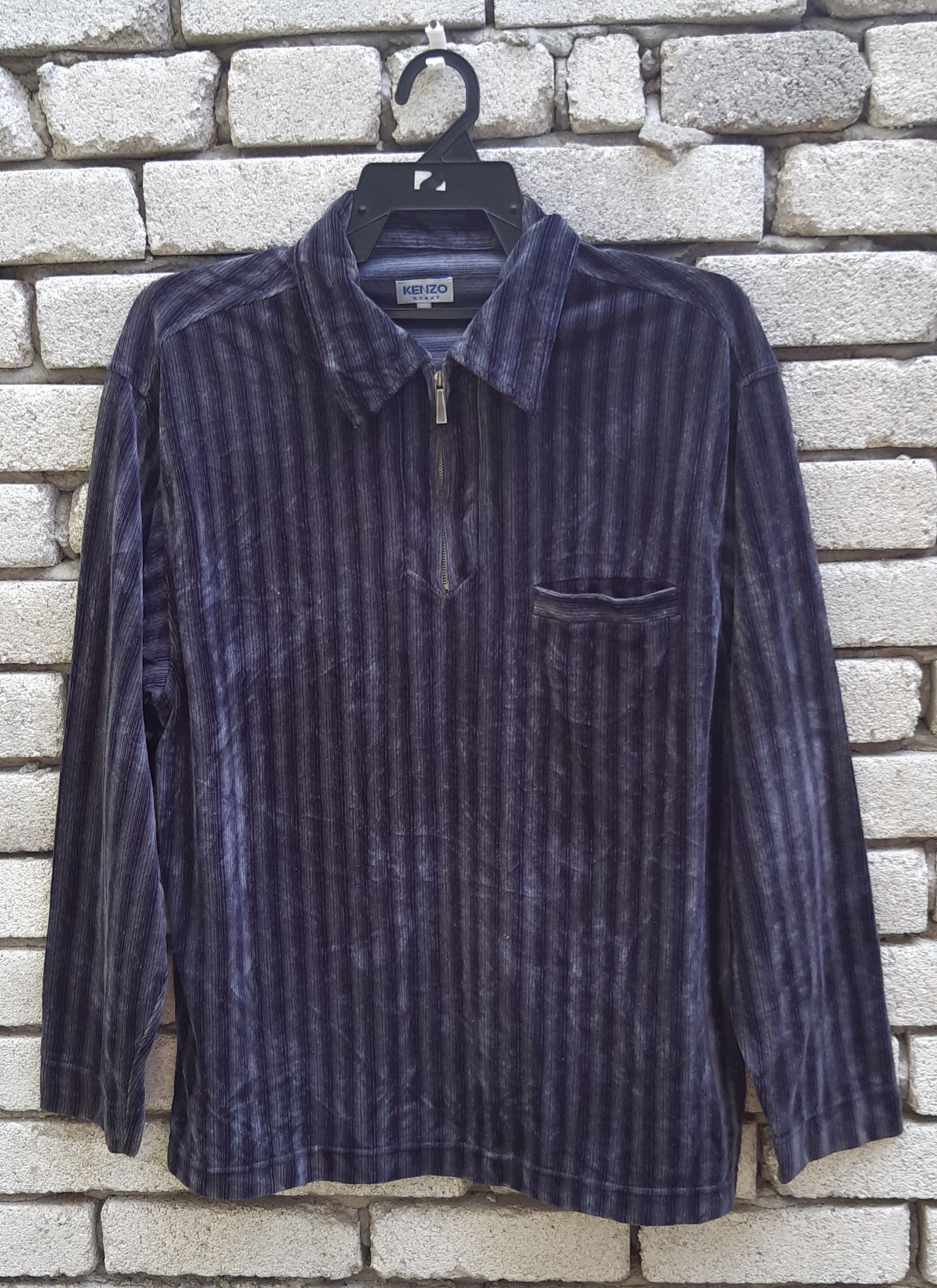 Kenzo Kenzo velvet half zipper long sleeves stripes shirt Size US L / EU 52-54 / 3 - 2 Thumbnail