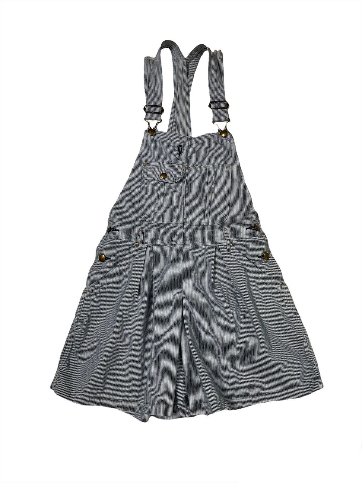 image of Orslow Denim Products Hickory Overall Shorts in Blue White, Women's (Size 32)