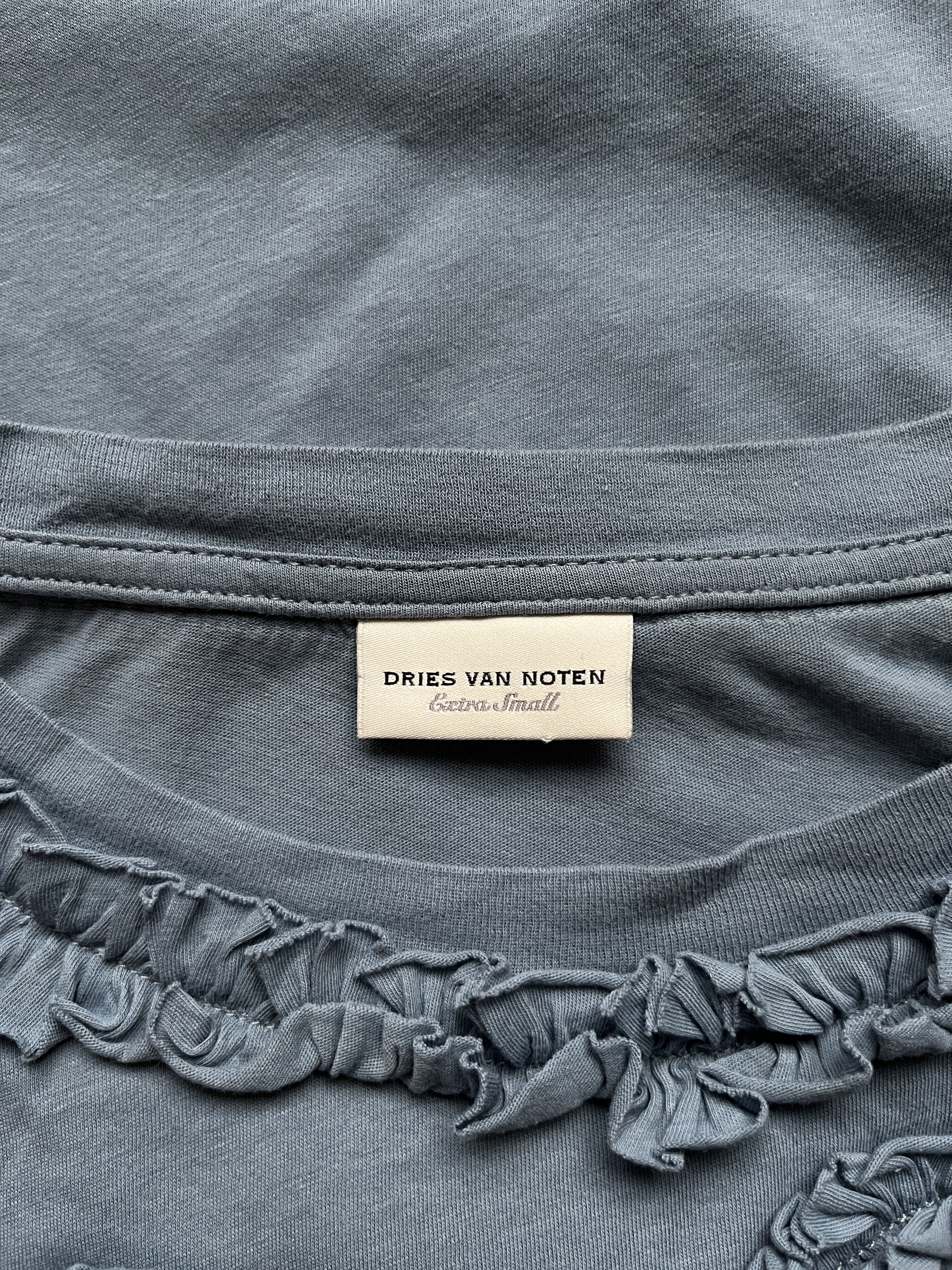 Dries Van Noten ⚡️QUICK SALE⚡️Dries Van Noten Blue T-Shirt with Ruffle Size XS / US 0-2 / IT 36-38 - 3 Thumbnail