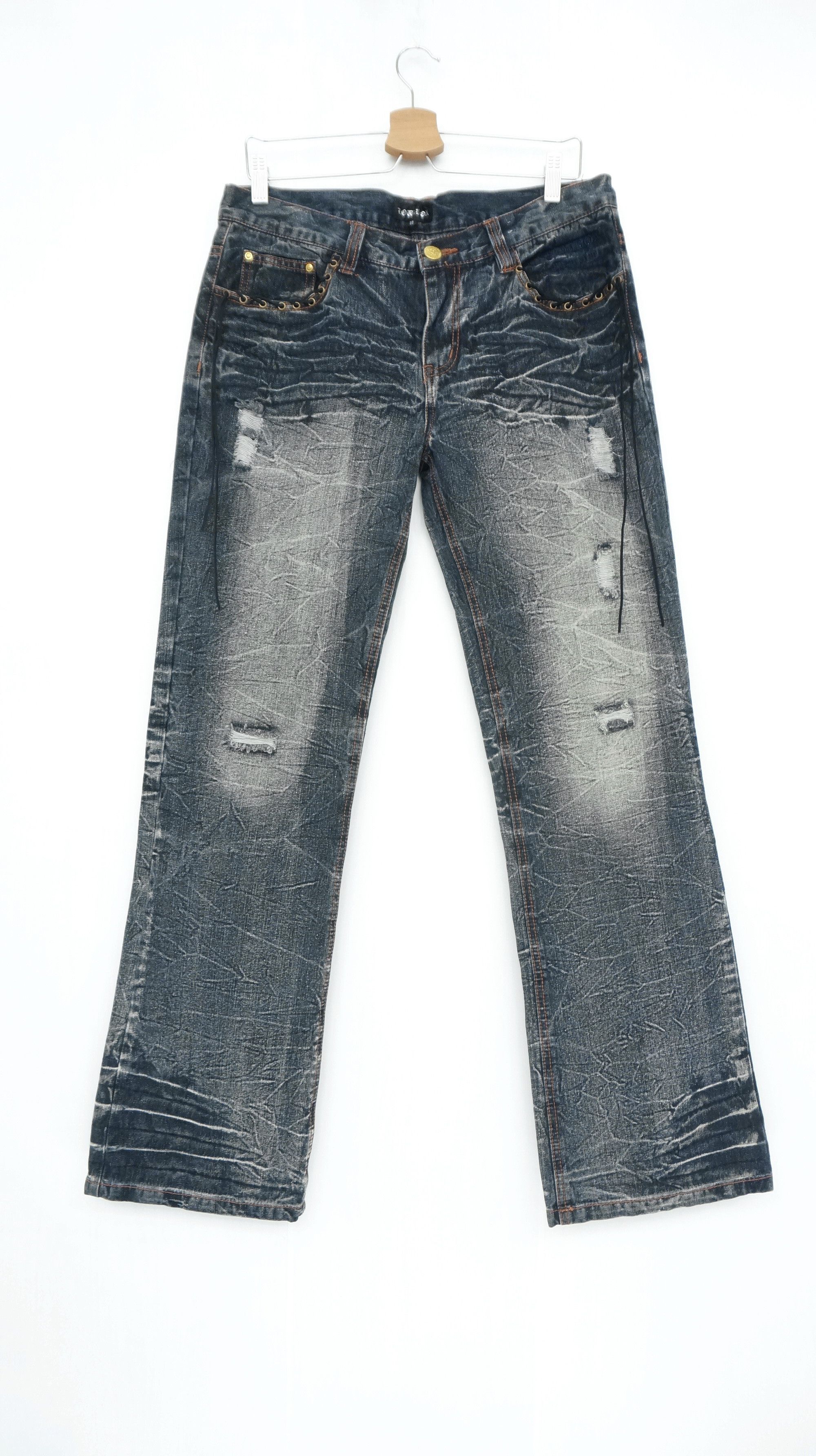 If Six Was Nine 💥 LOWBOX Vintage Flared Distressed Ripped Jeans Size US 34 / EU 50 - 2 Thumbnail