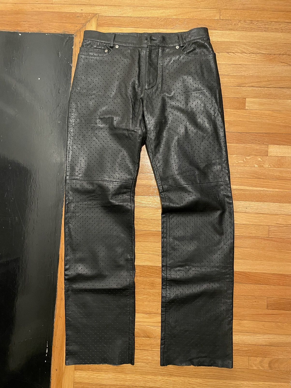 image of Alexander Mcqueen Og ‘90S Era Perforated Leather Pants in Black, Men's (Size 31)