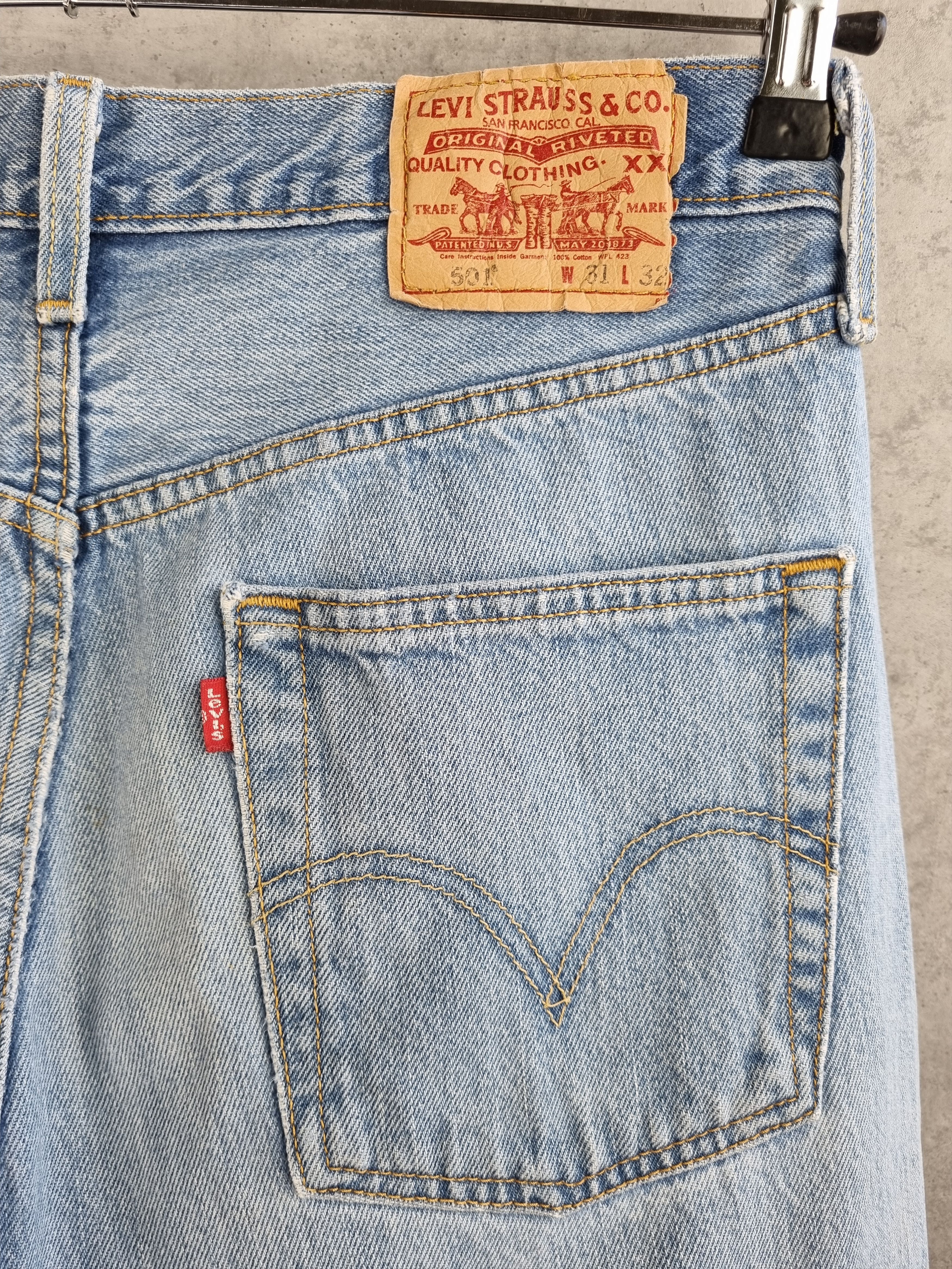 Levi's × Levi's Vintage Clothing × Vintage Levis 501 Distressed Ripped Blue Sky Denim Vintage Jeans Size US 31 - 9 Thumbnail