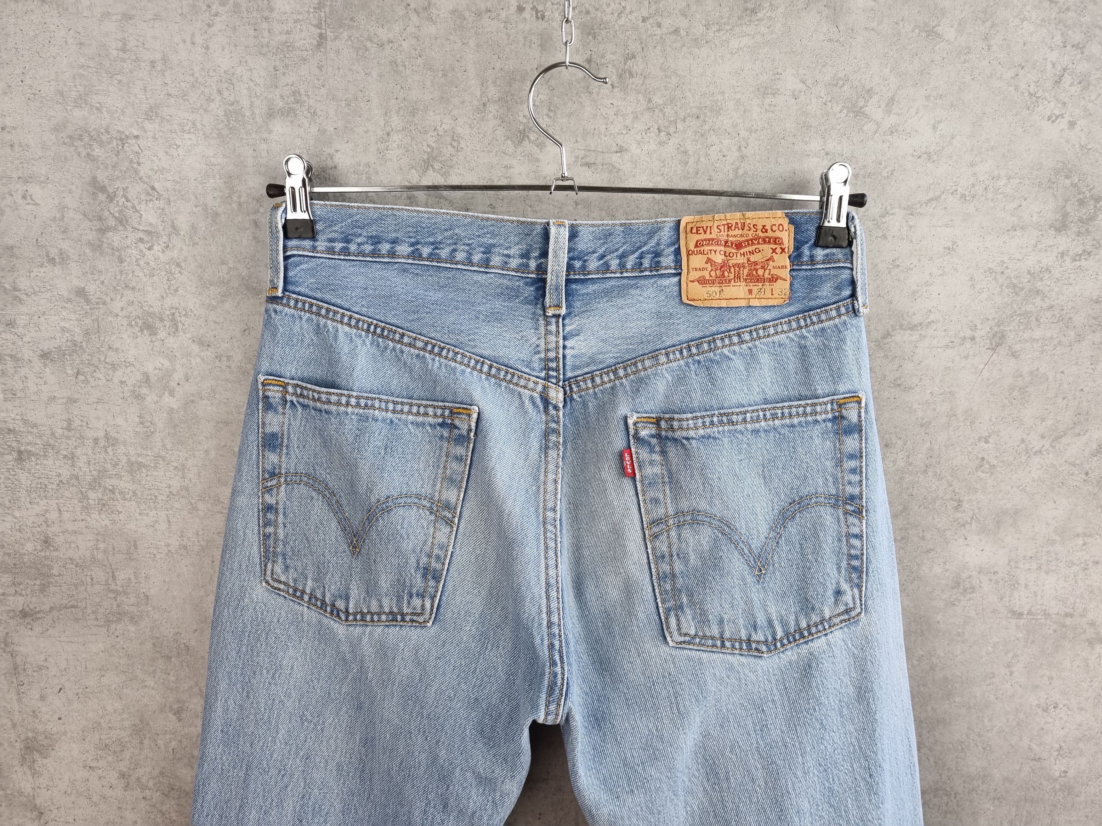 Levis 501 Distressed Ripped Blue Sky Denim Vintage Jeans