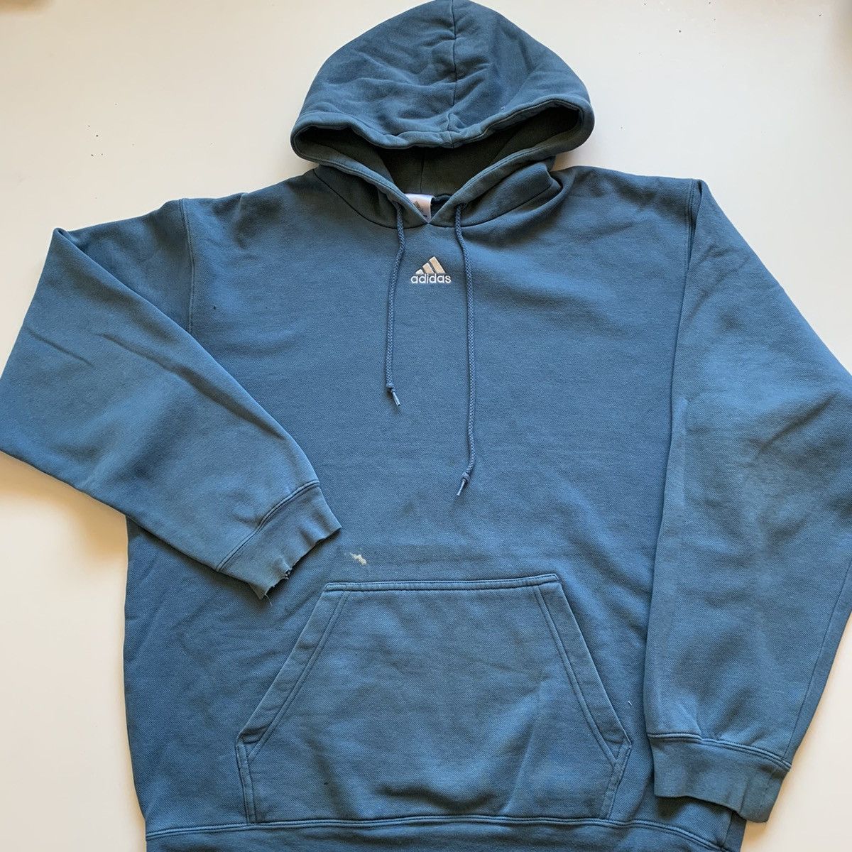 Pre-owned Adidas X Vintage 2000s Adidas Embroidered Center Logo Hoodie Large In Blue