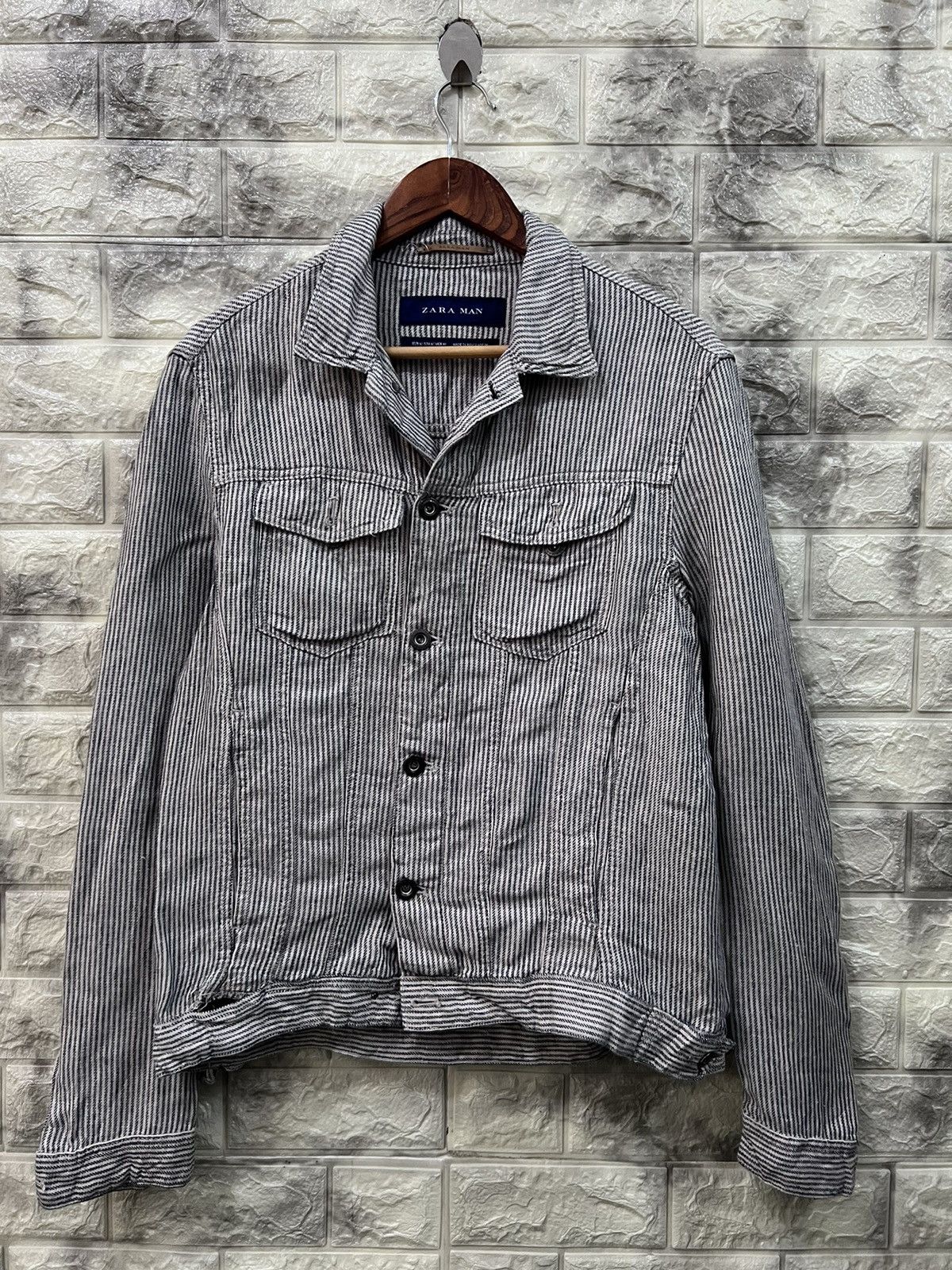 image of Zara Trucker Hikory Jacket in Hickory Stripe, Men's (Size Medium)