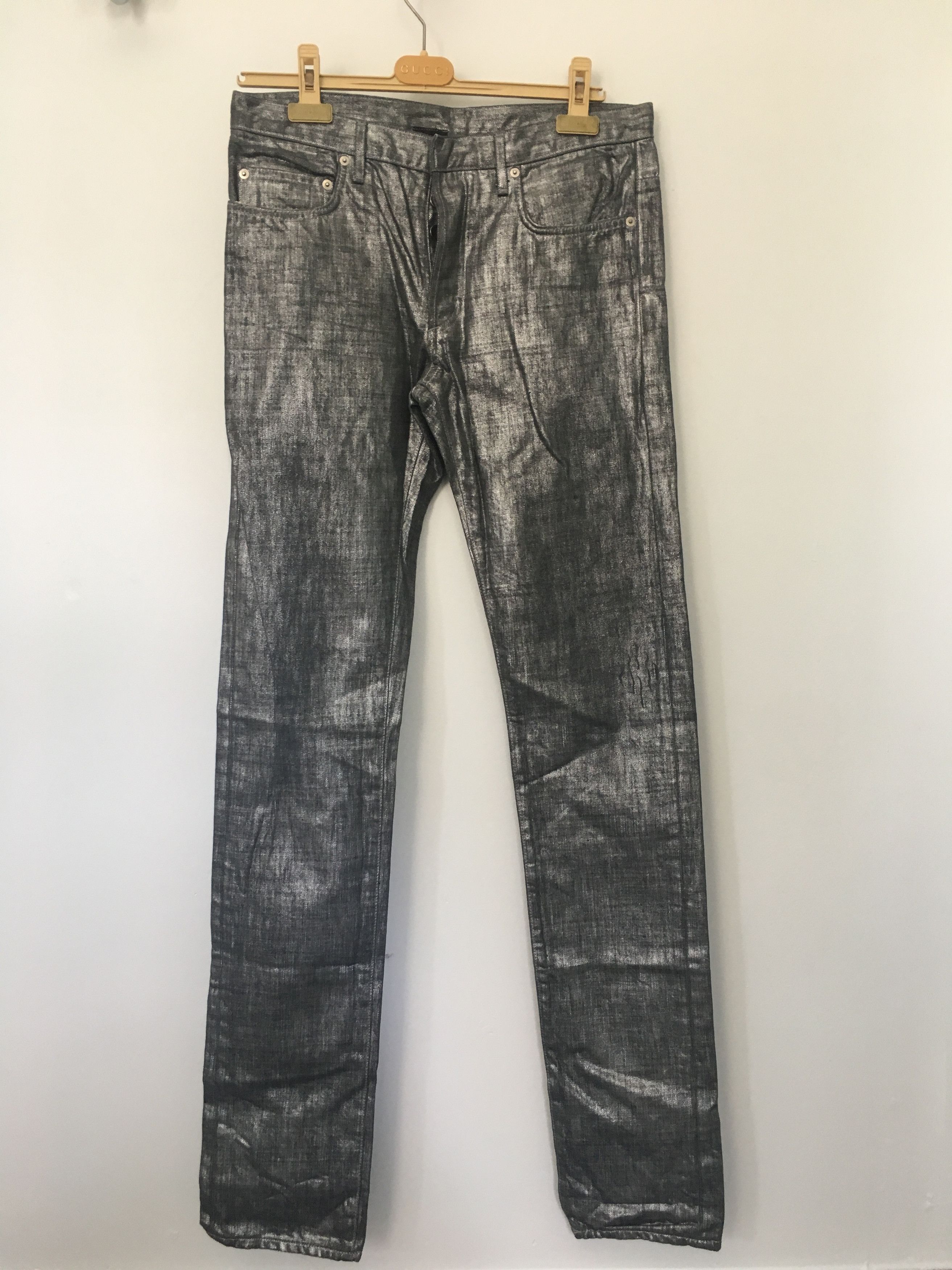 Dior DIOR HOMME HEDI SLIMANE SILVER METALLIC DENIM JEANS 30 Dior DIOR HOMME HEDI SLIMANE SILVER METALLIC DENIM JEANS 30