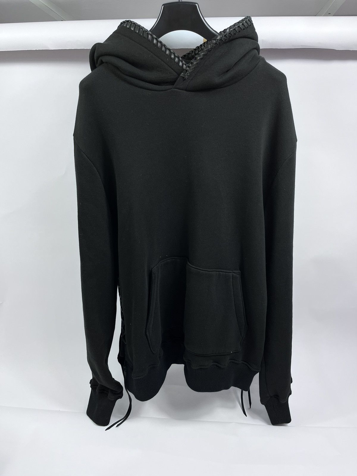 image of Amiri Braided Leather Black Hoodie, Men's (Size 2XL)