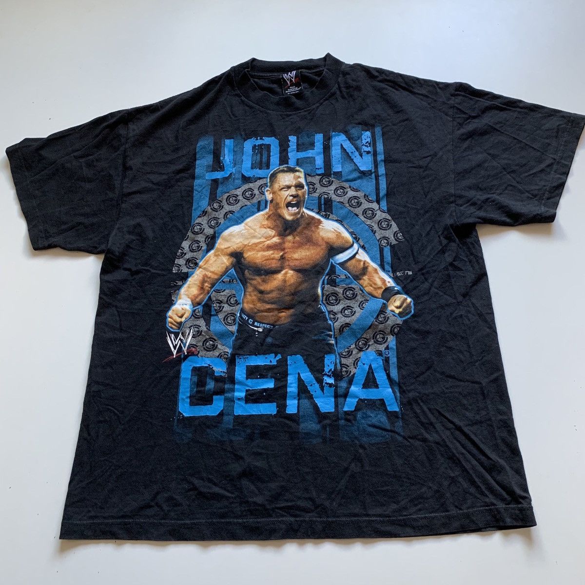 Image of Vintage Y2K Wwe John Cena T-Shirt Wrestling Faded Graphic in Black, Men's (Size XL)