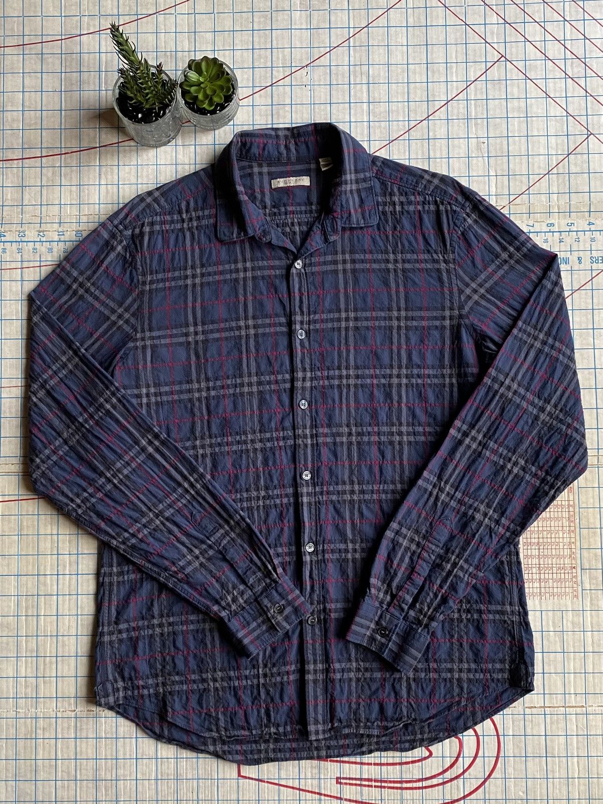 Burberry Brit Dark Nova Check Button Up Shirt Size Large