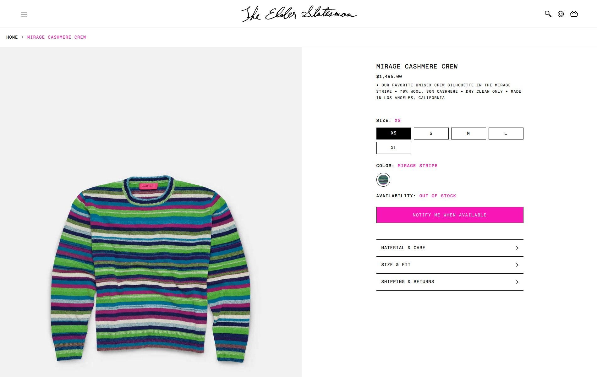 The Elder Statesman The Elder Statesman Oversized Mirage Stripe Cashmere Sweater Size US S / EU 44-46 / 1 - 12 Thumbnail
