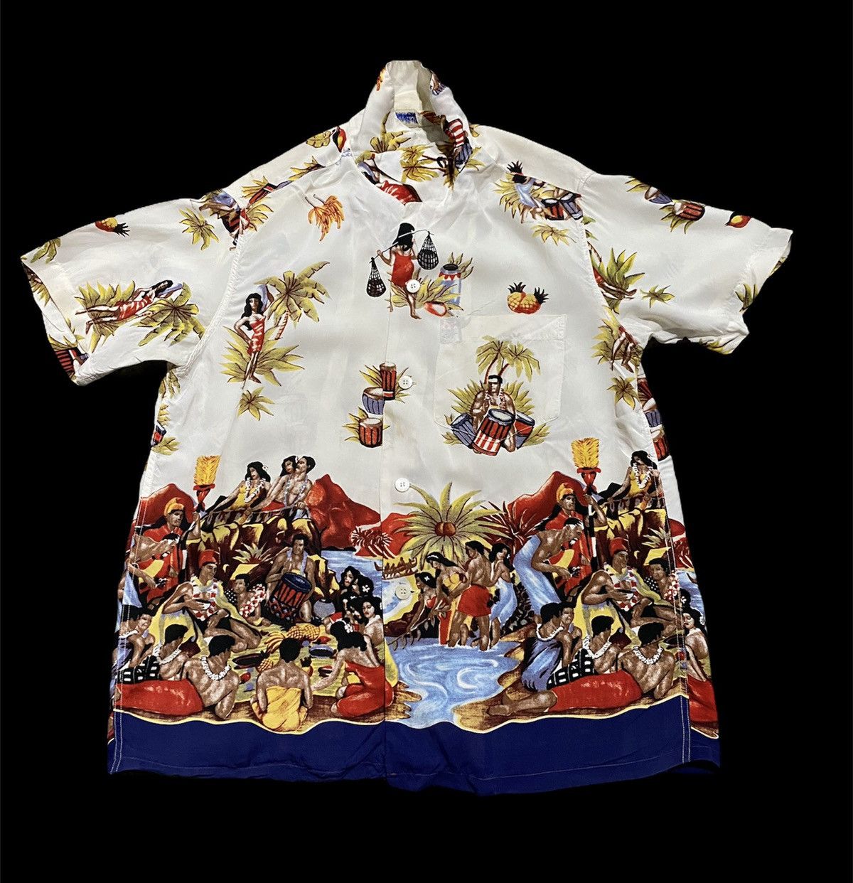 SUMMER TIMES COLLAR SHIRT HAWAIIAN STYLE HULA GIRL SUN SURF