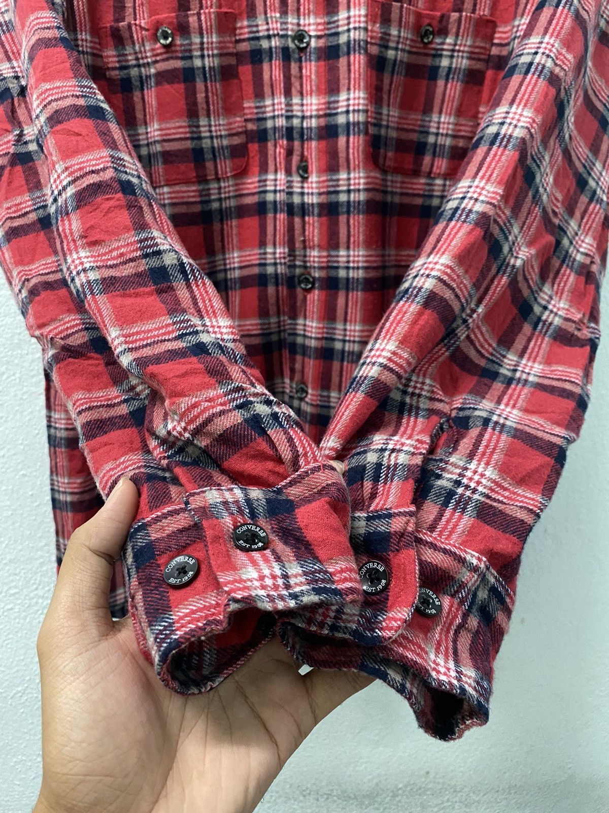 Converse × Flannel × Vintage Vintage Converse Fleece Plaid Flannel Travis Style Size US L / EU 52-54 / 3 - 6 Thumbnail