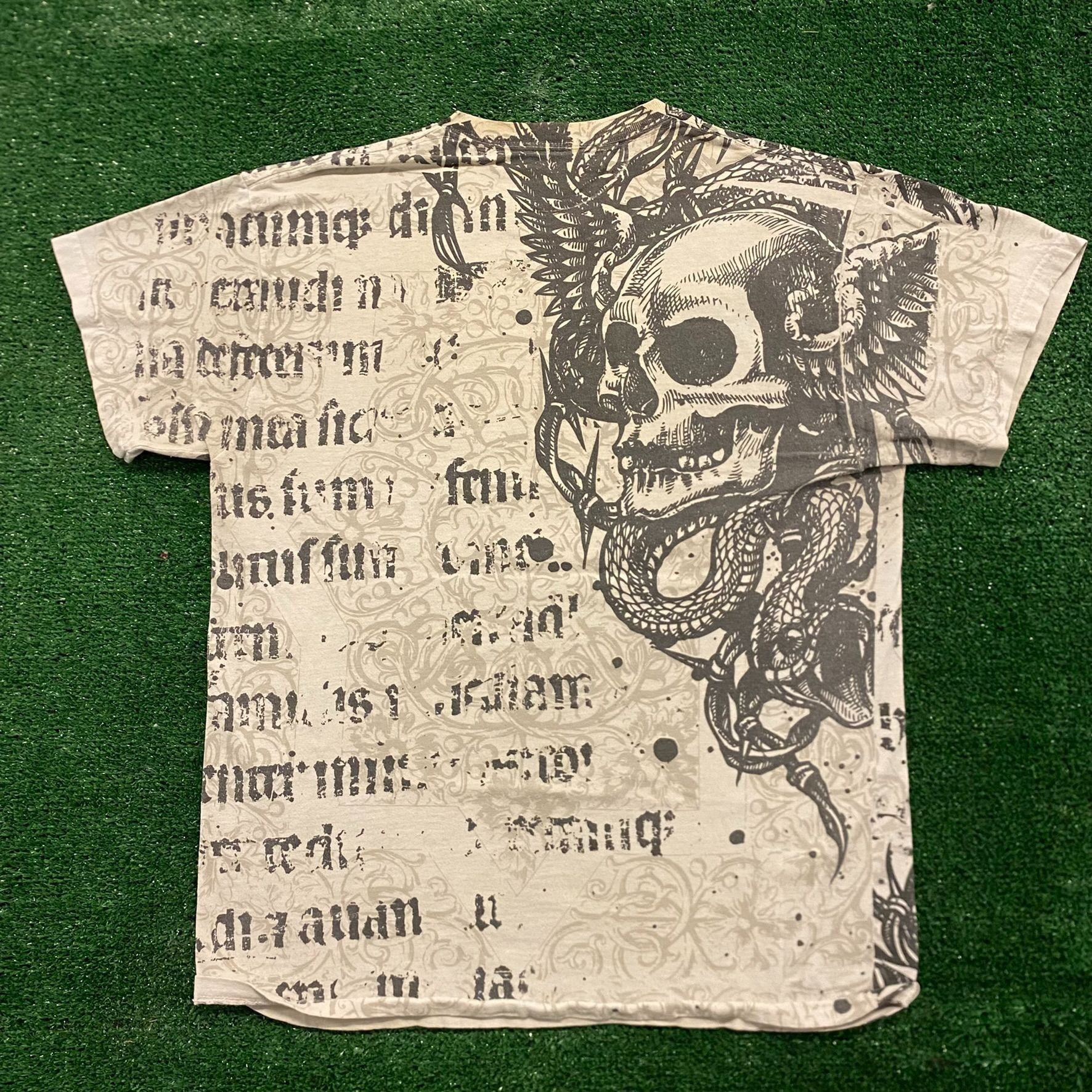 Vintage Crazy Vintage Y2K Cyber Winged Skull Goth Punk AOP T-Shirt Size US M / EU 48-50 / 2 - 4 Thumbnail