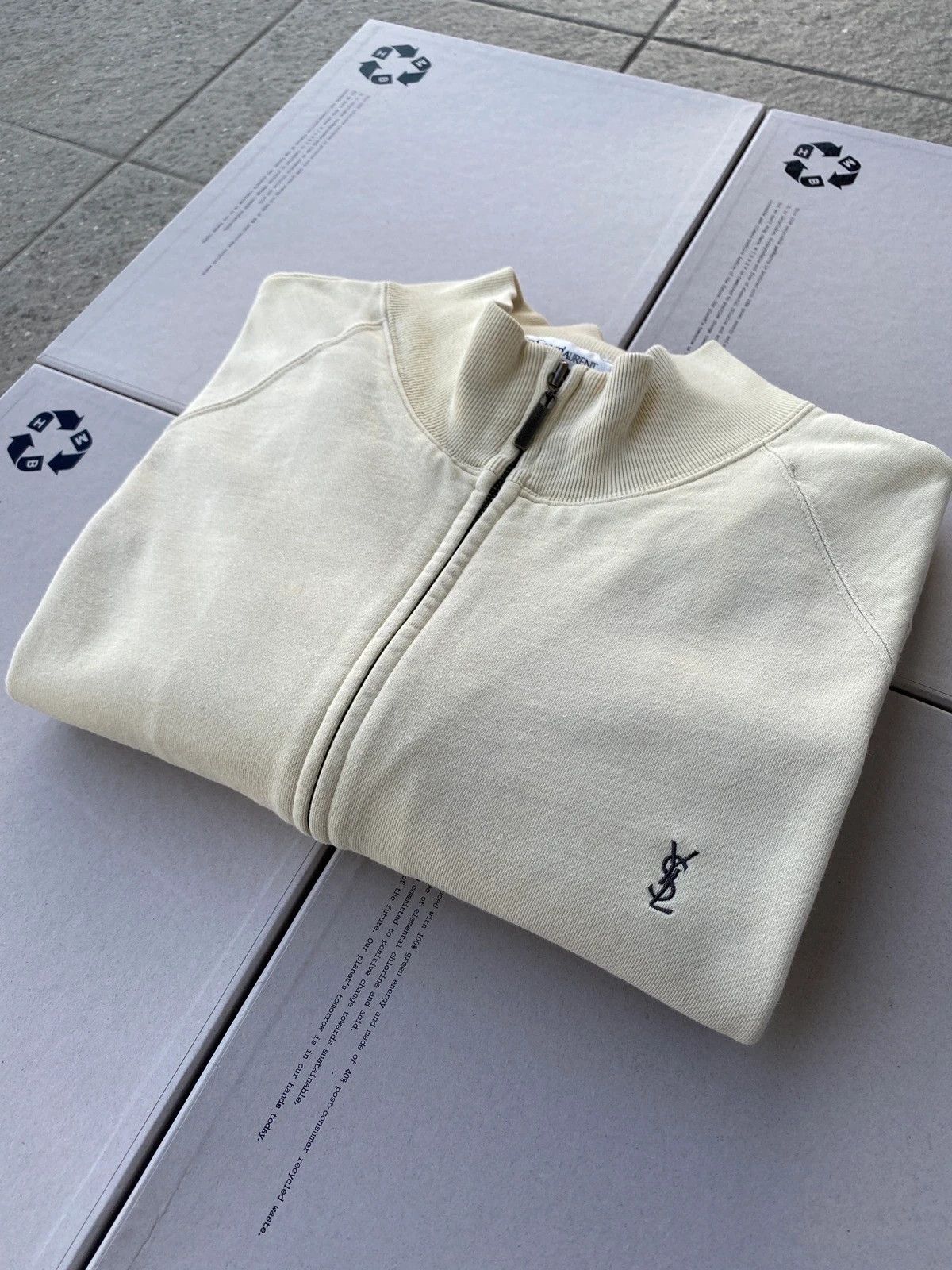 Beige YSL Sweatshirt Saint Laurent Quarter Zip Sweater y2k
