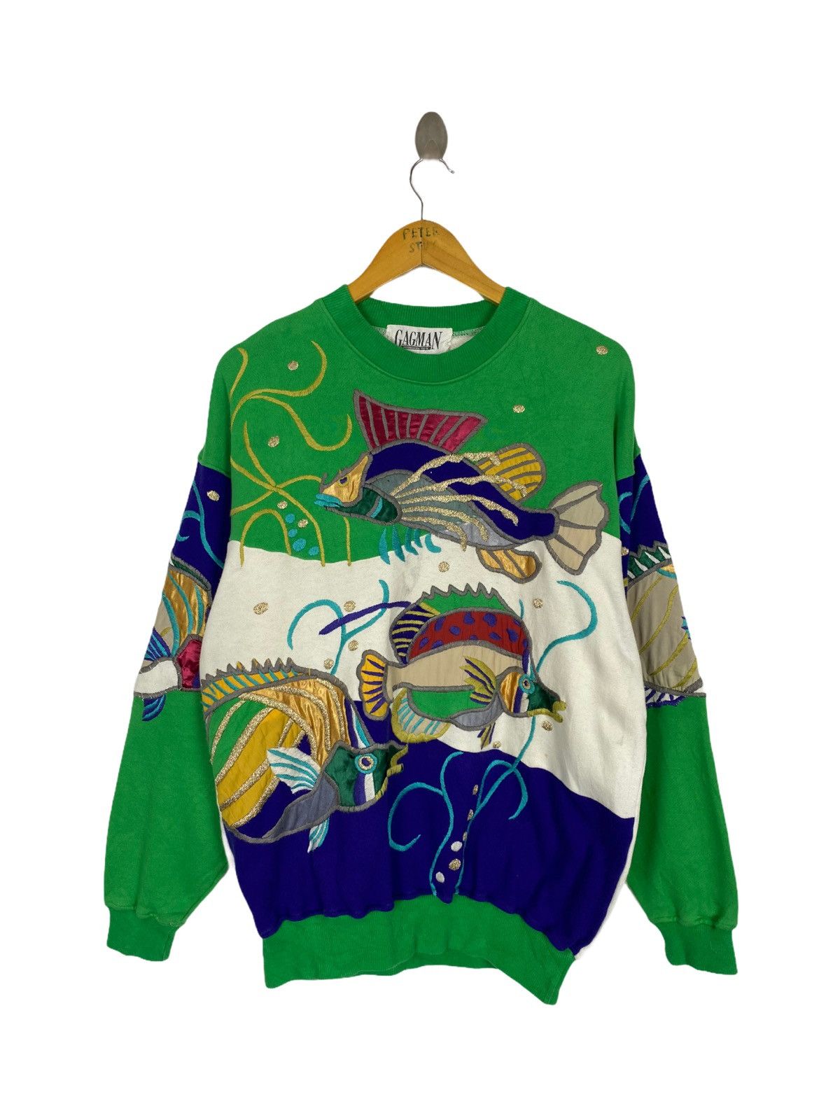 image of Art Vintage Gagman Fish Embroderey Sweater Nice Design, Men's (Size Large)