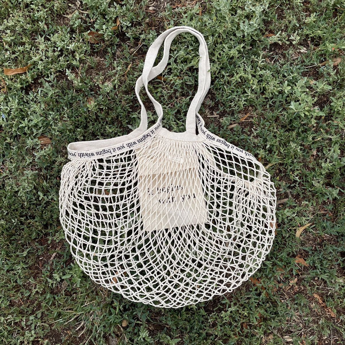 Vintage Vintage Y2K Cream Mesh Net Shopper Tote Bag Streetwear OS Size ONE SIZE - 1 Thumbnail