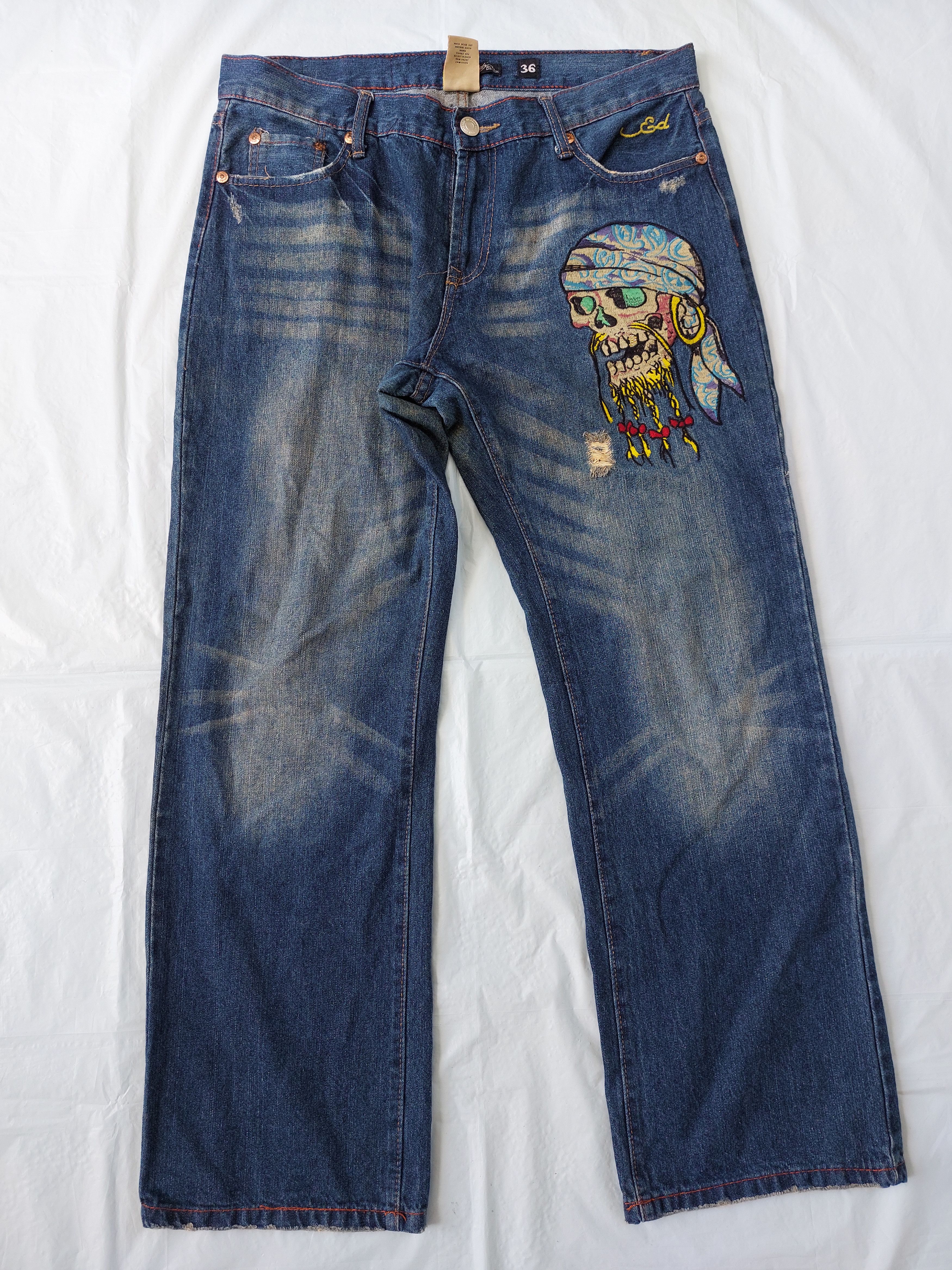 Christian Audigier ED HARDY by CHRISTIAN AUDIGIER distressed embroidered denim Size US 36 / EU 52 - 1 Thumbnail