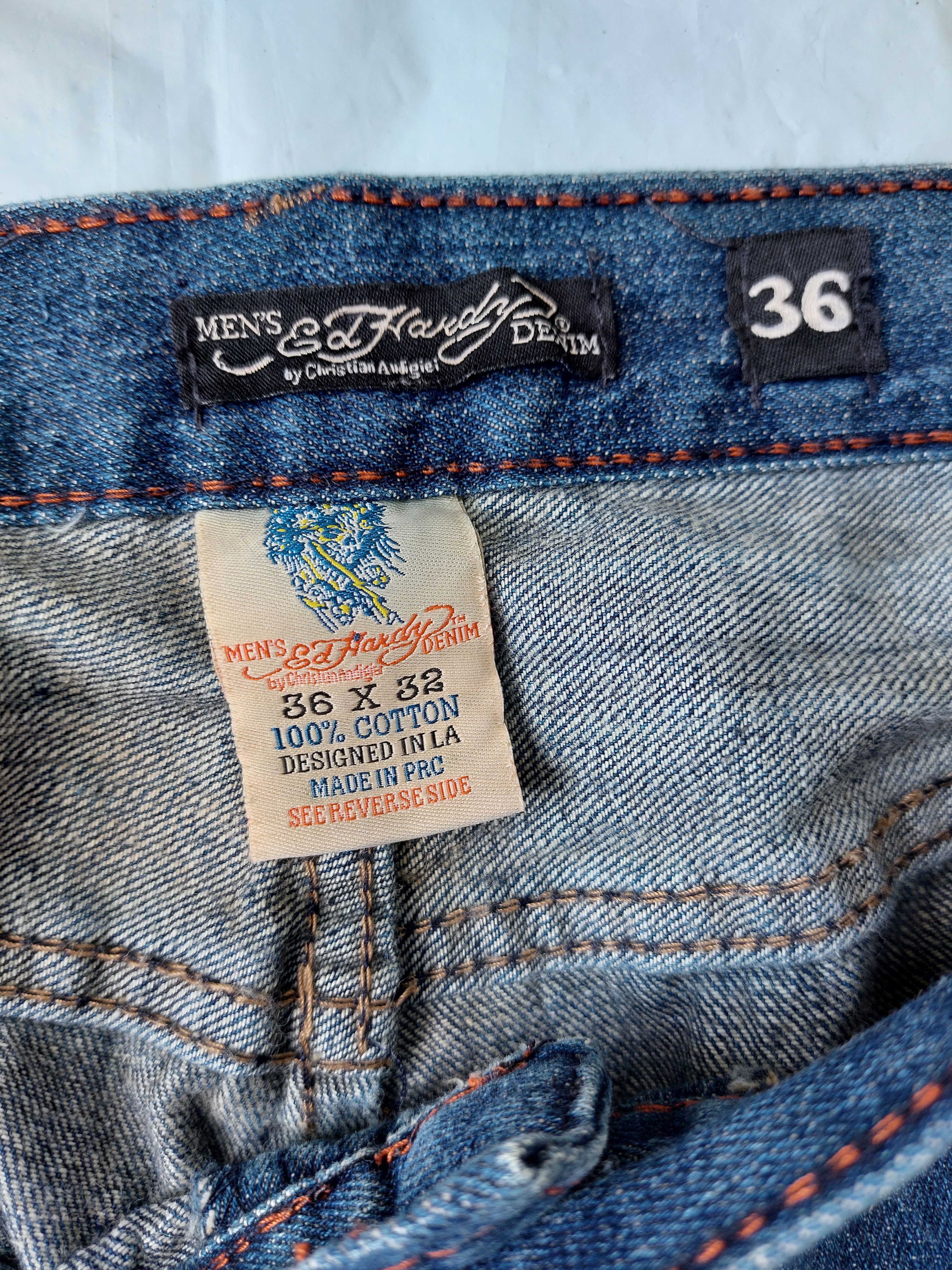 Christian Audigier ED HARDY by CHRISTIAN AUDIGIER distressed embroidered denim Size US 36 / EU 52 - 4 Thumbnail