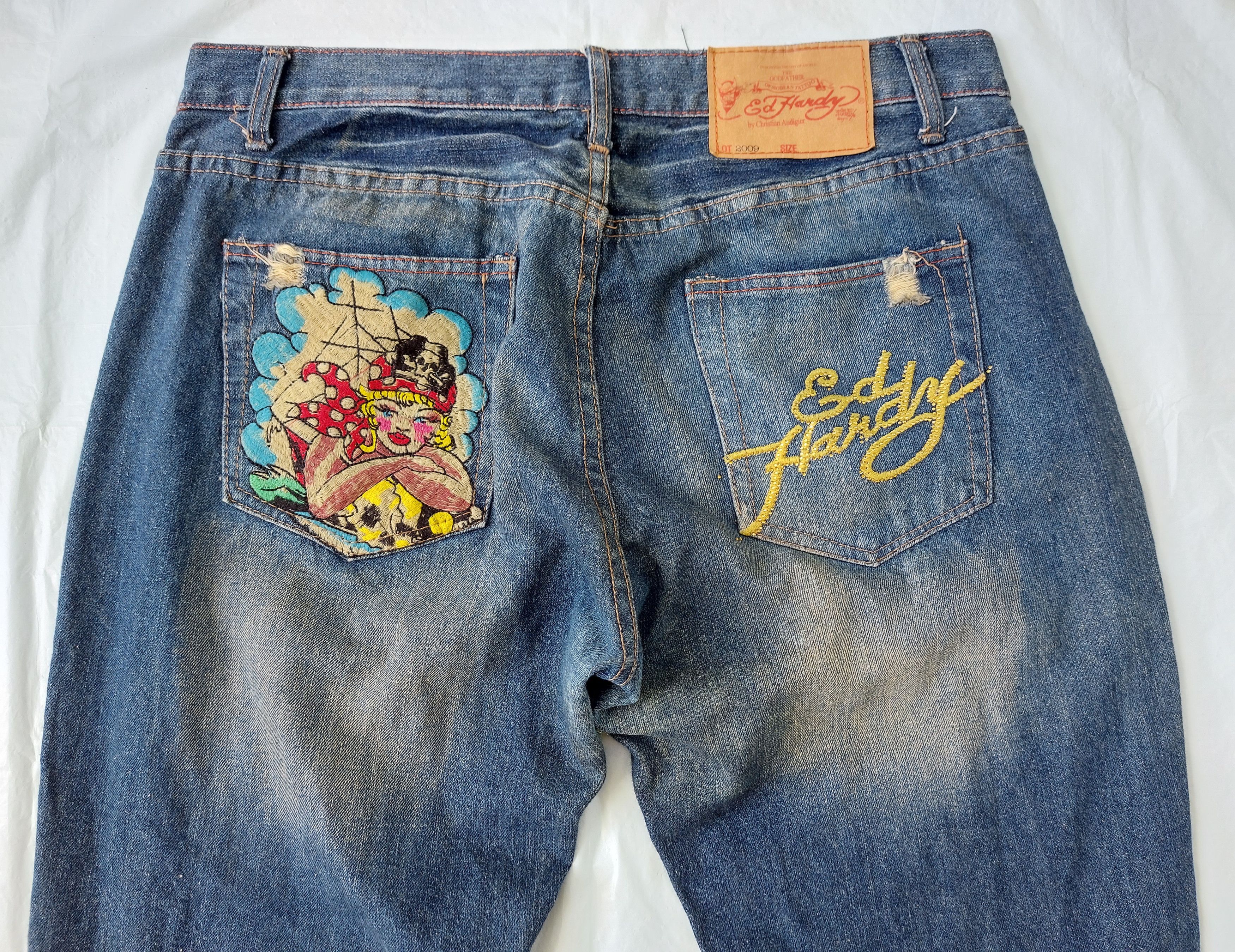 Christian Audigier ED HARDY by CHRISTIAN AUDIGIER distressed embroidered denim Size US 36 / EU 52 - 10 Thumbnail