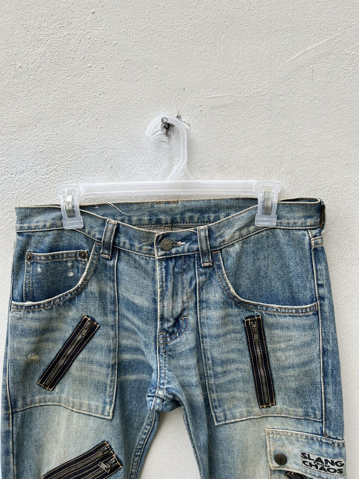 Vintage RNA Slang From Chaos Distressed Zippers Cargo Denim Size US 31 - 7 Thumbnail
