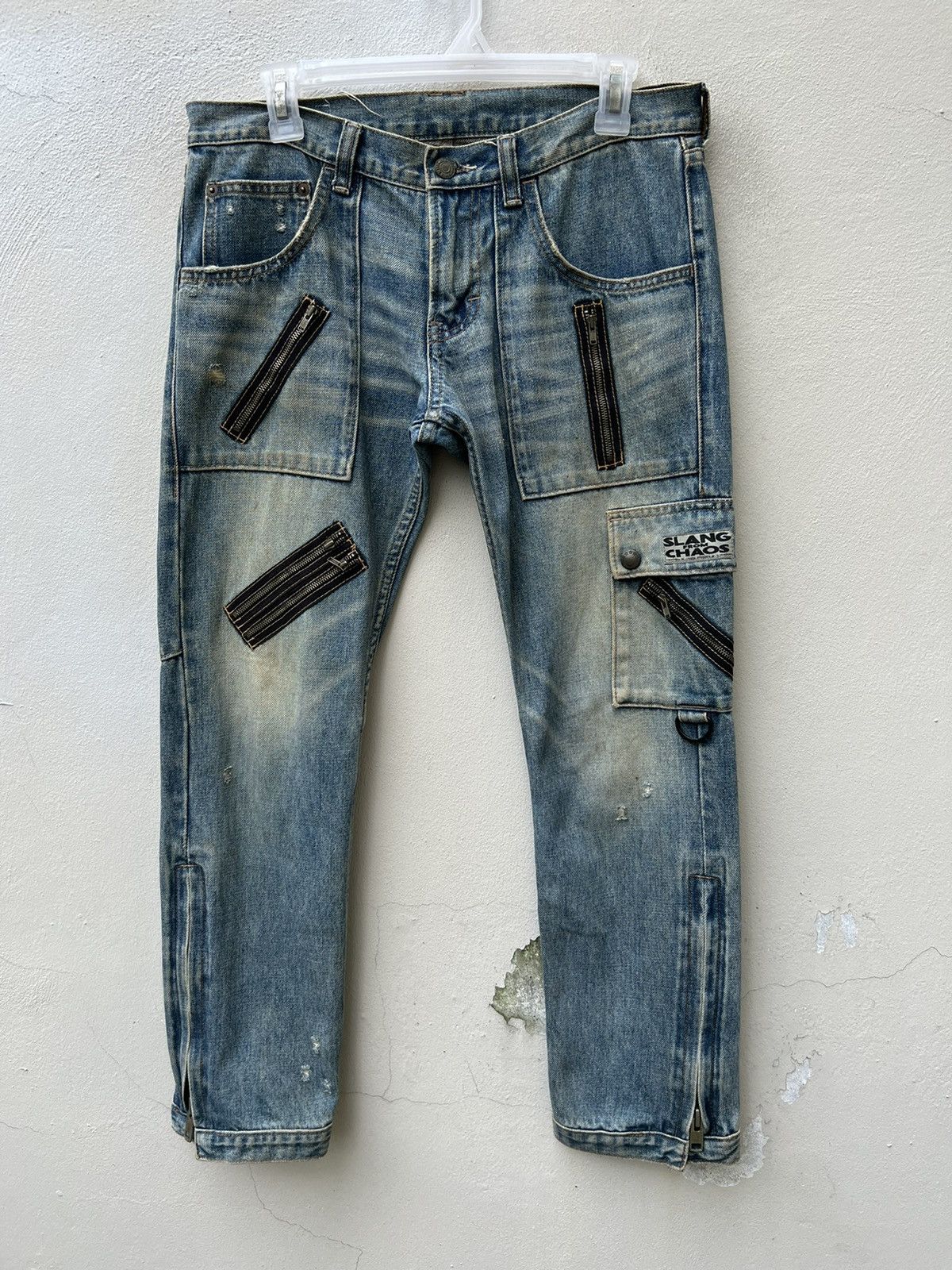 Vintage RNA Slang From Chaos Distressed Zippers Cargo Denim Size US 31 - 6 Thumbnail