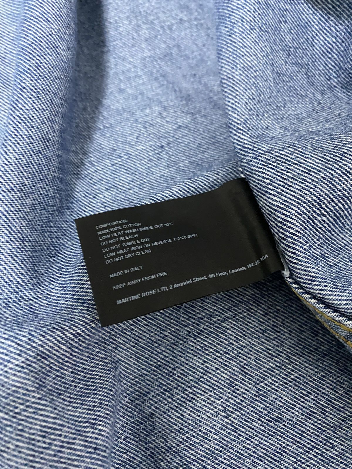 Martine Rose Distressed-collar boxy-fit logo denim overshirt Size US M / EU 48-50 / 2 - 6 Thumbnail