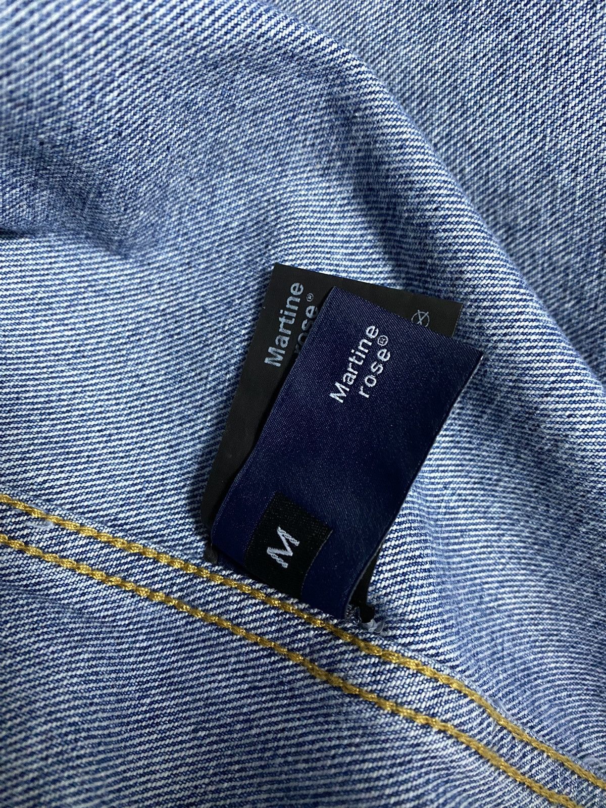Martine Rose Distressed-collar boxy-fit logo denim overshirt Size US M / EU 48-50 / 2 - 5 Thumbnail