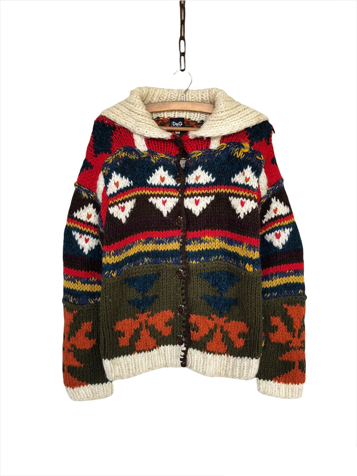 Dolce & Gabbana OG D&G 🇮🇹 Native Print Mohair Shawl Collar Knit Sweater Size US M / EU 48-50 / 2 - 2 Thumbnail