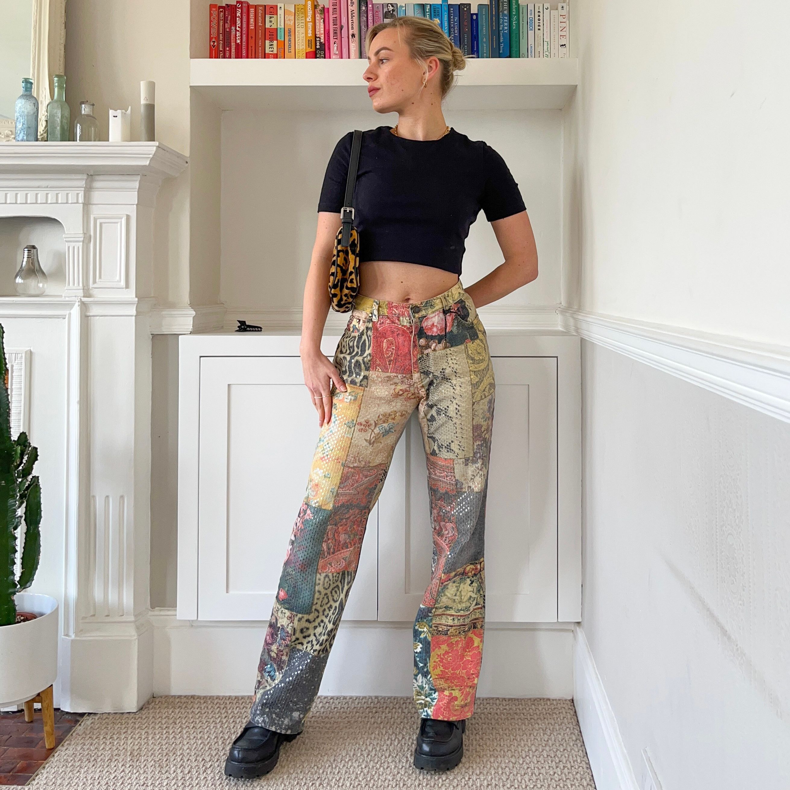 image of Roberto Cavalli Jeans Pants Patchwork Printed Vintage, Women's (Size 27)