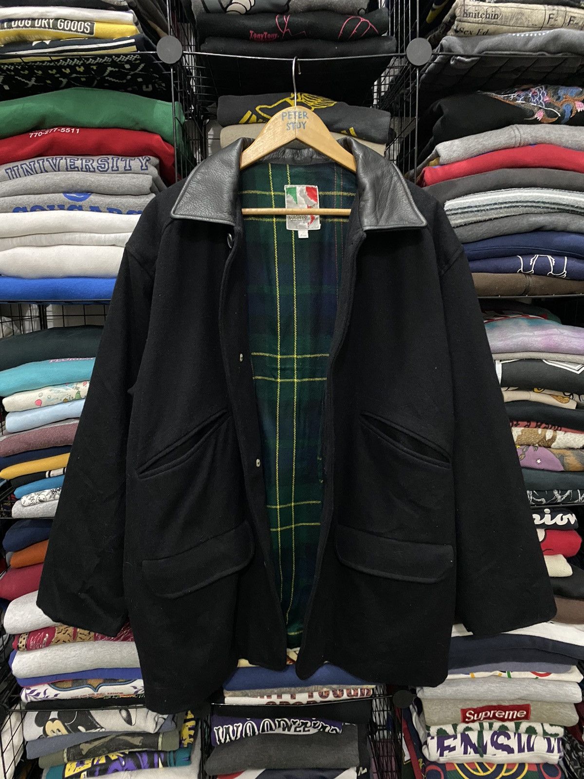 Japanese Brand Corsaire wool jacket leather collar Size US L / EU 52-54 / 3 - 2 Thumbnail