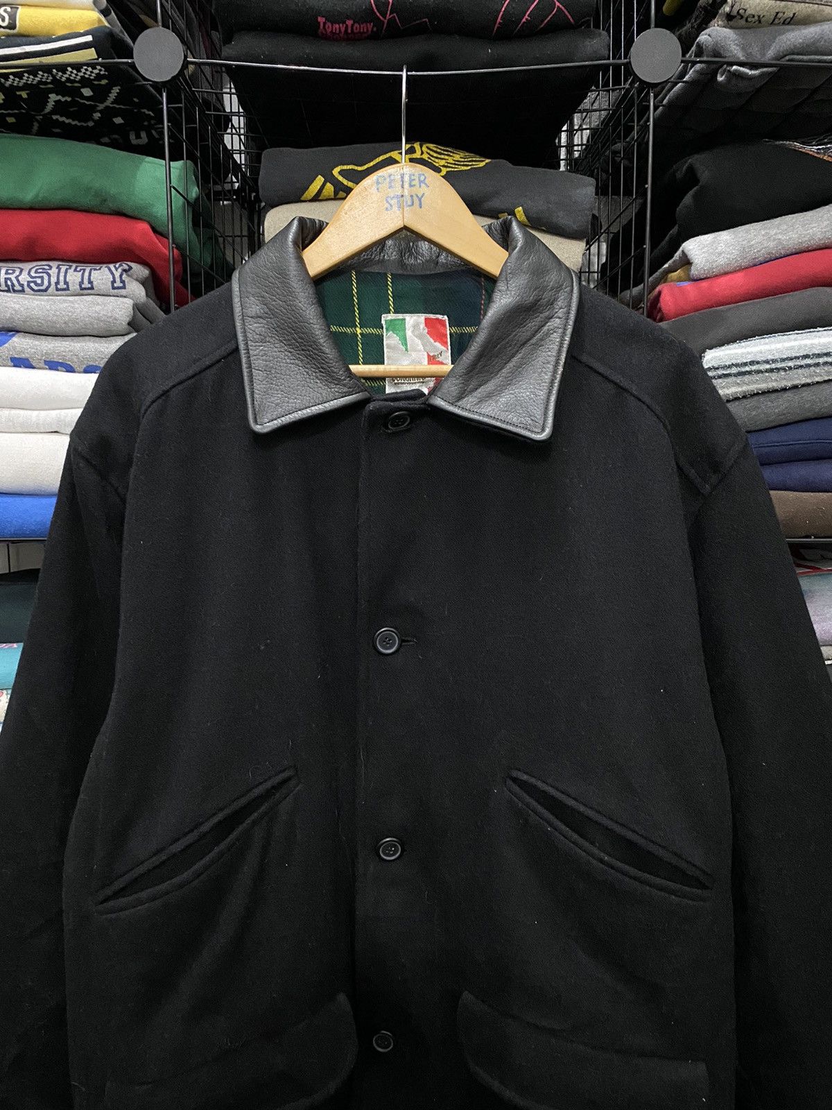 Japanese Brand Corsaire wool jacket leather collar Size US L / EU 52-54 / 3 - 6 Thumbnail