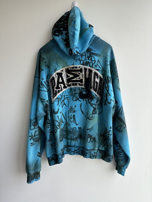 Balenciaga BALENCIAGA RUNWAY BLUE GRAFFITI SKATER HOODIE | Grailed