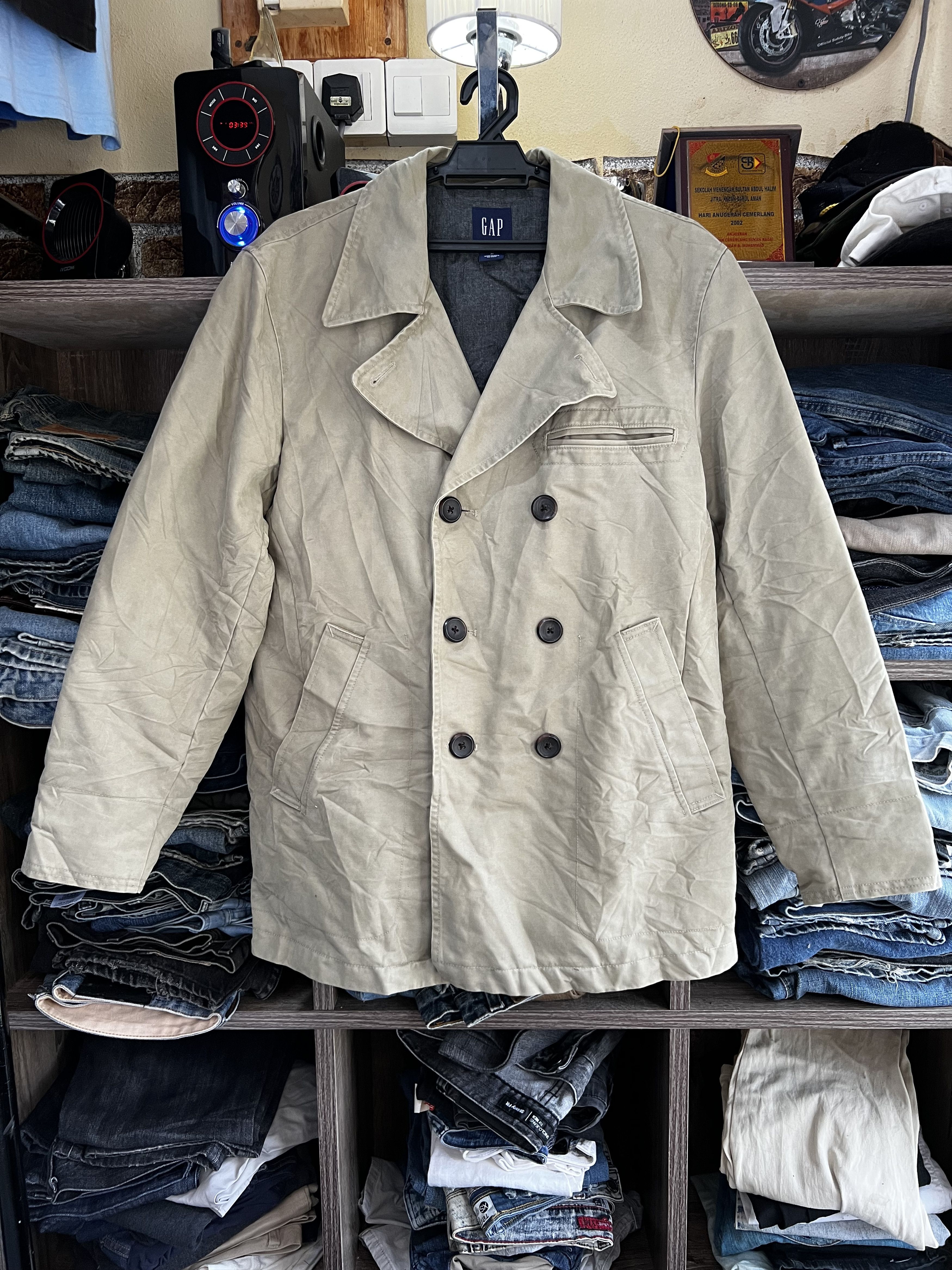 image of Gap Khaki Peacoat in Light Grey, Women's (Size Medium)
