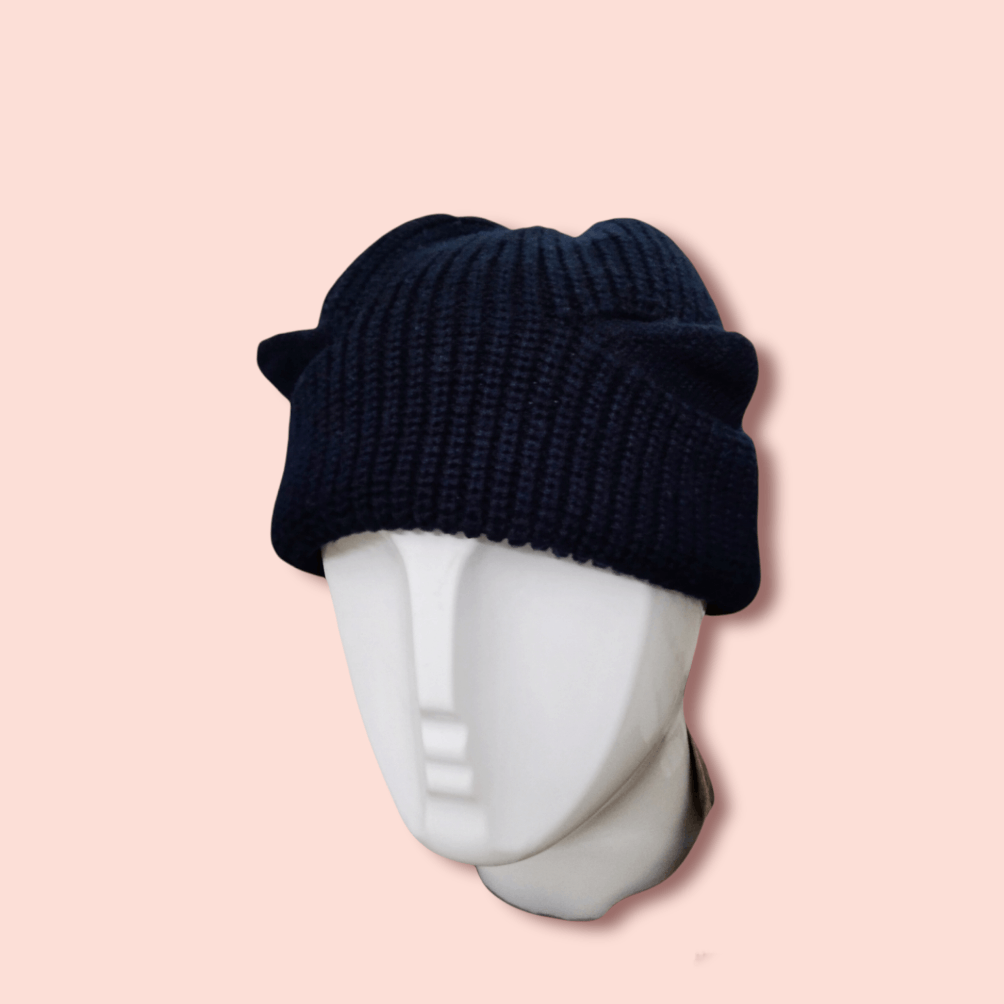 image of Homespun Knitwear x Individual Designer Vintage Cat Ears Knitted Beret in Navy, Men's