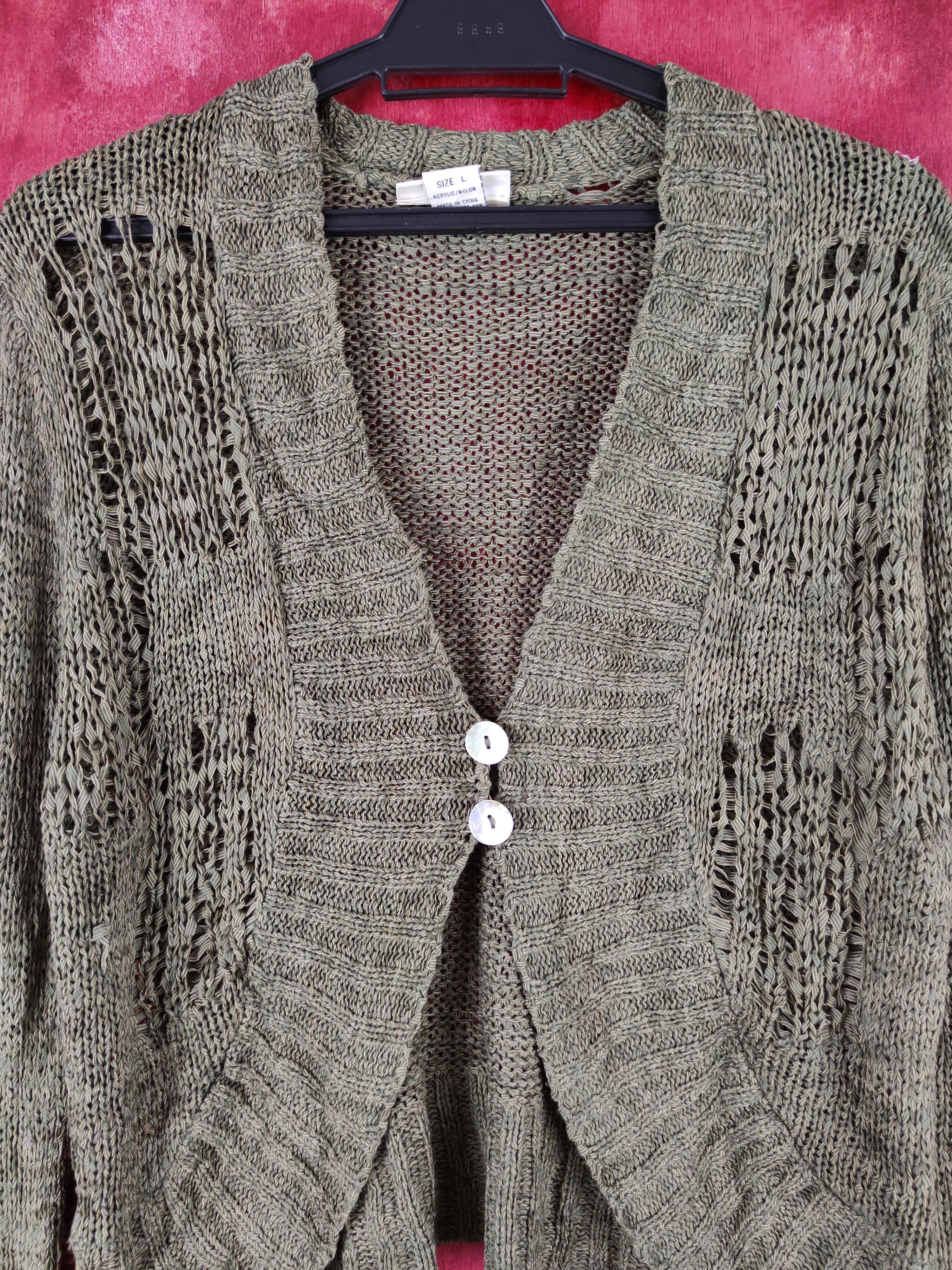 Vintage Miller's Olive Crochet Meshnet Knitwear Cardigan #S982 Size L / US 10 / IT 46 - 2 Thumbnail