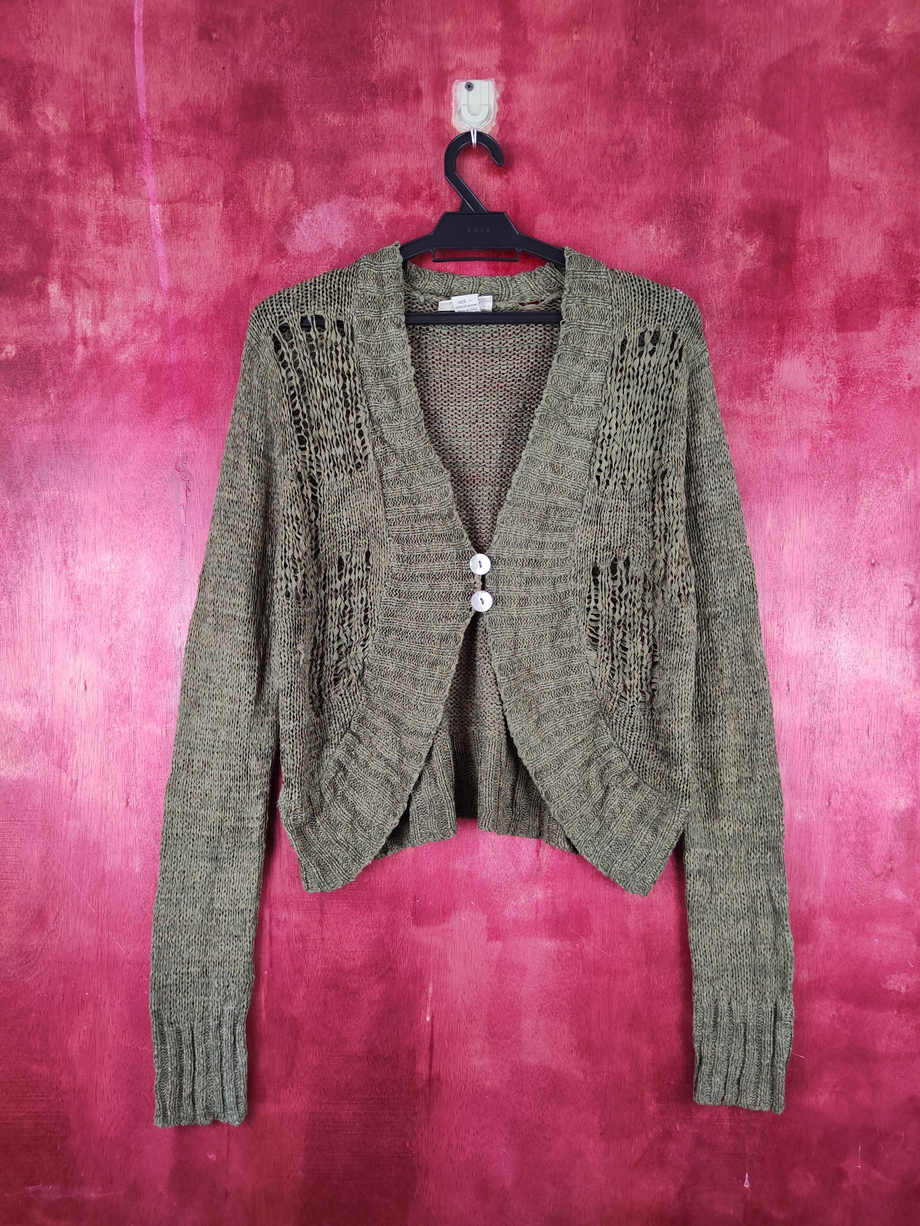 Vintage Miller's Olive Crochet Meshnet Knitwear Cardigan #S982 Size L / US 10 / IT 46 - 1 Thumbnail