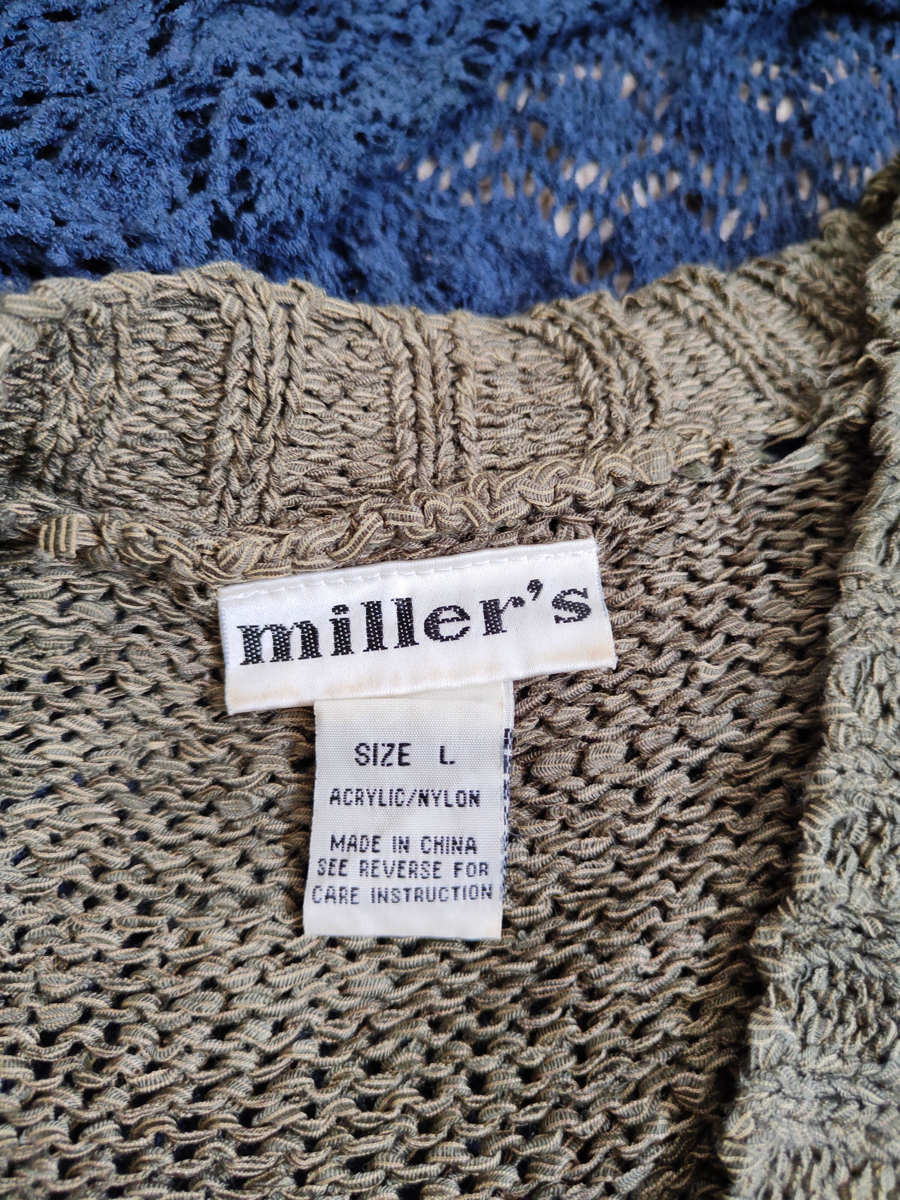 Vintage Miller's Olive Crochet Meshnet Knitwear Cardigan #S982 Size L / US 10 / IT 46 - 12 Thumbnail