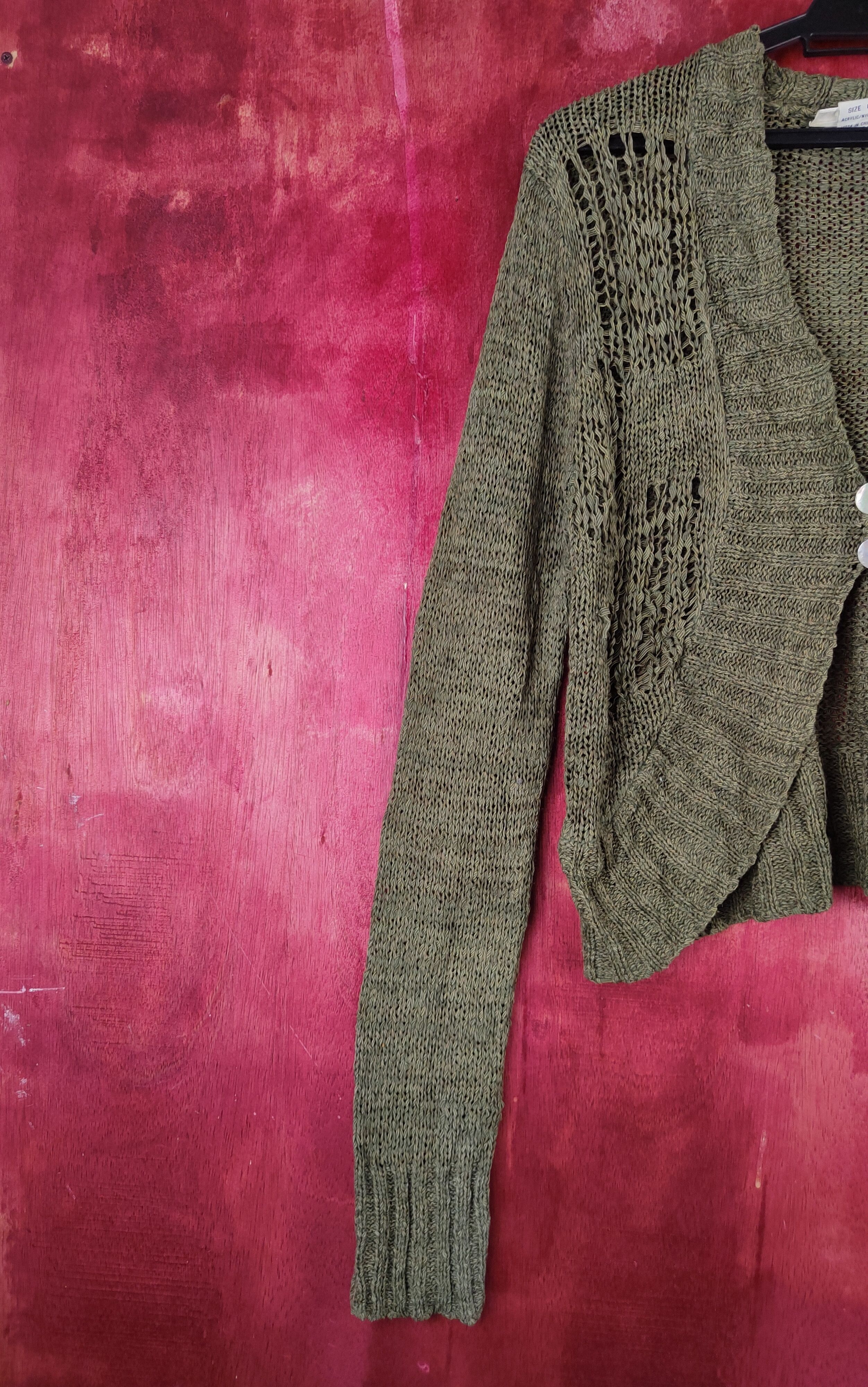 Vintage Miller's Olive Crochet Meshnet Knitwear Cardigan #S982 Size L / US 10 / IT 46 - 3 Thumbnail