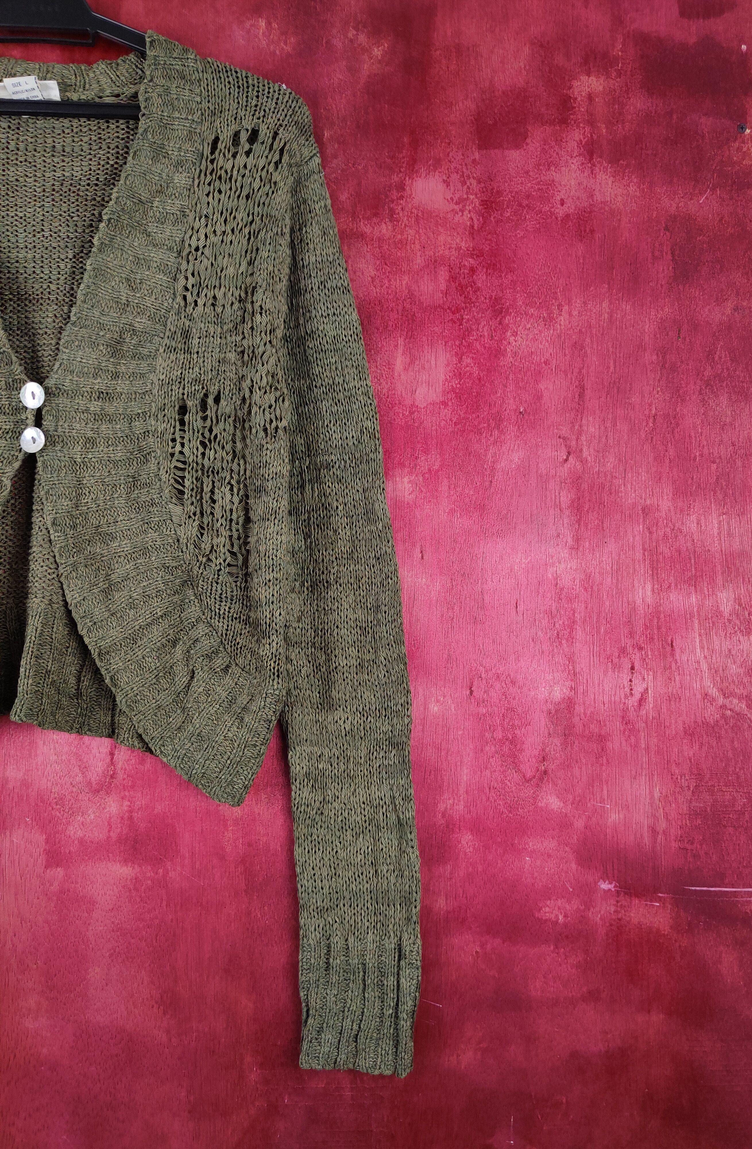 Vintage Miller's Olive Crochet Meshnet Knitwear Cardigan #S982 Size L / US 10 / IT 46 - 5 Thumbnail