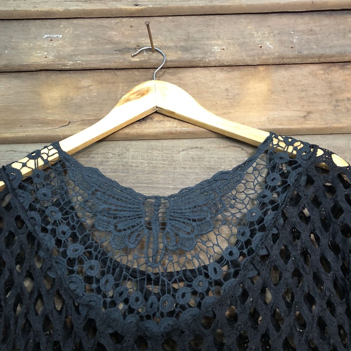 Vintage Japan Mesh Net Crochet Black Cardigan Knitwear #7213 Size L / US 10 / IT 46 - 11 Thumbnail