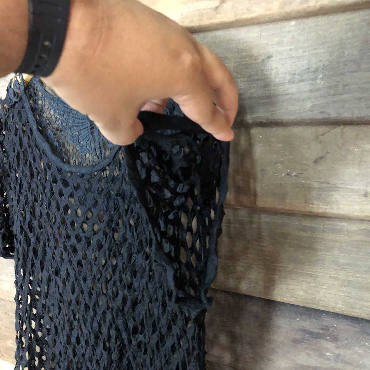 Vintage Japan Mesh Net Crochet Black Cardigan Knitwear #7213 Size L / US 10 / IT 46 - 6 Thumbnail