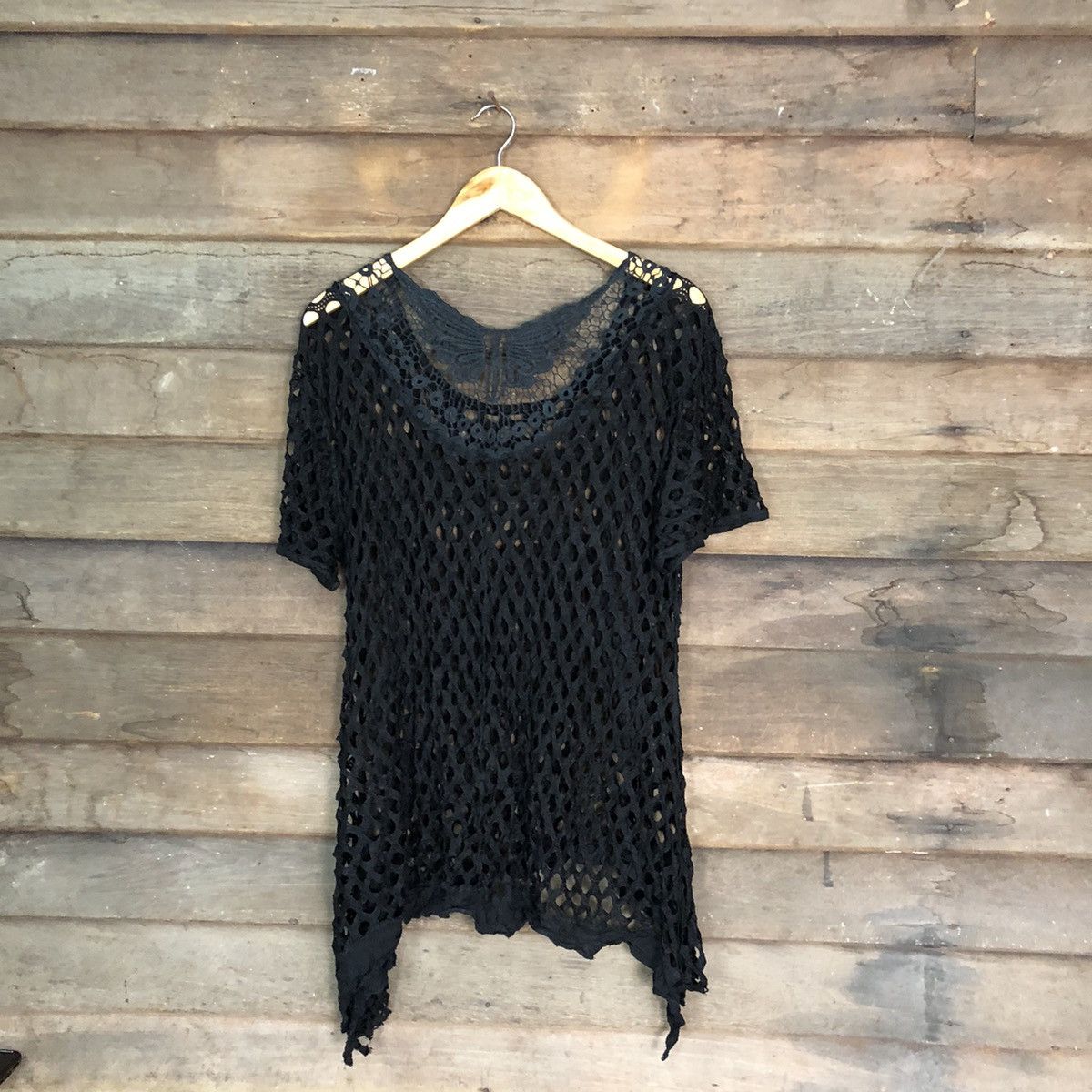 Vintage Japan Mesh Net Crochet Black Cardigan Knitwear #7213 Size L / US 10 / IT 46 - 9 Thumbnail