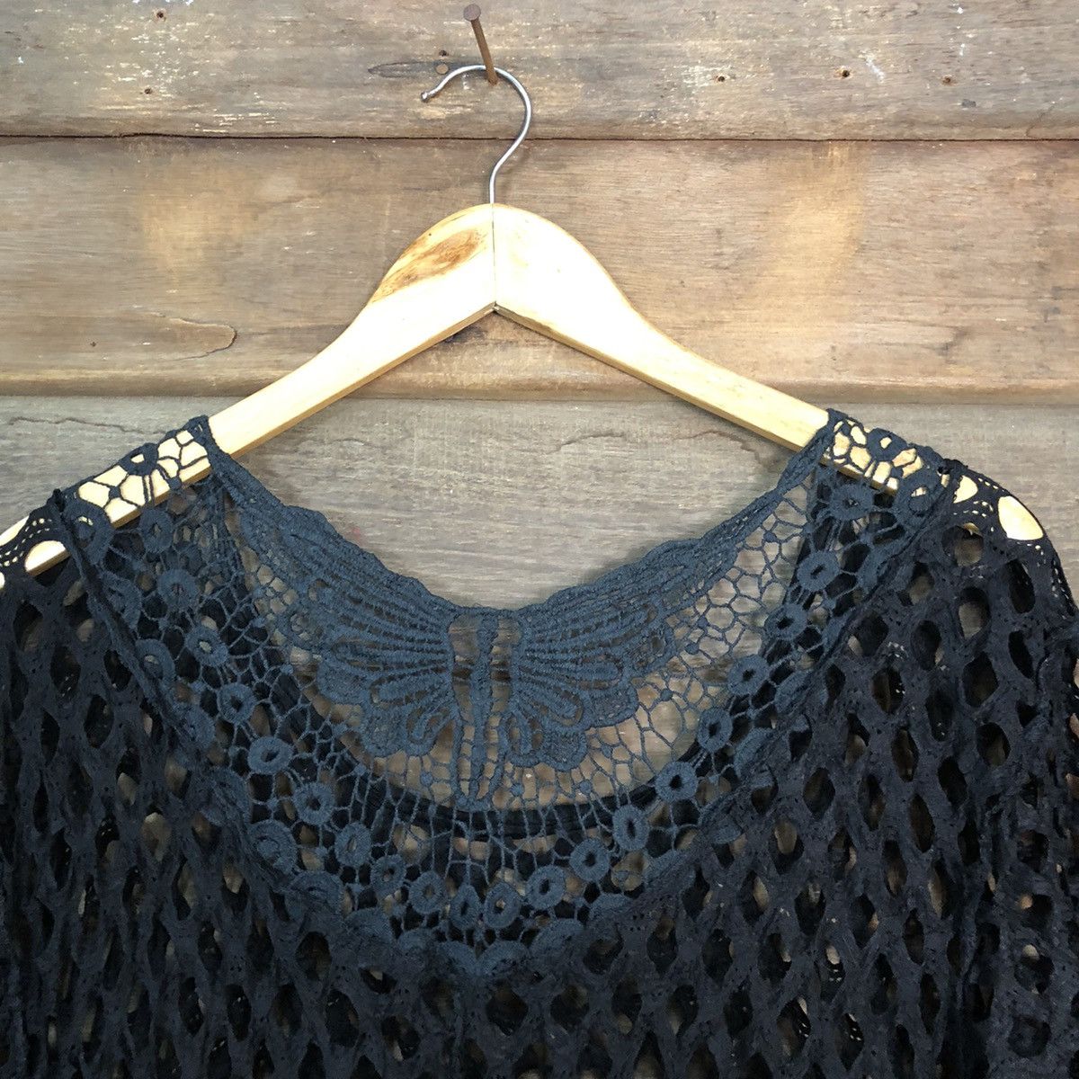 Vintage Japan Mesh Net Crochet Black Cardigan Knitwear #7213 Size L / US 10 / IT 46 - 10 Thumbnail